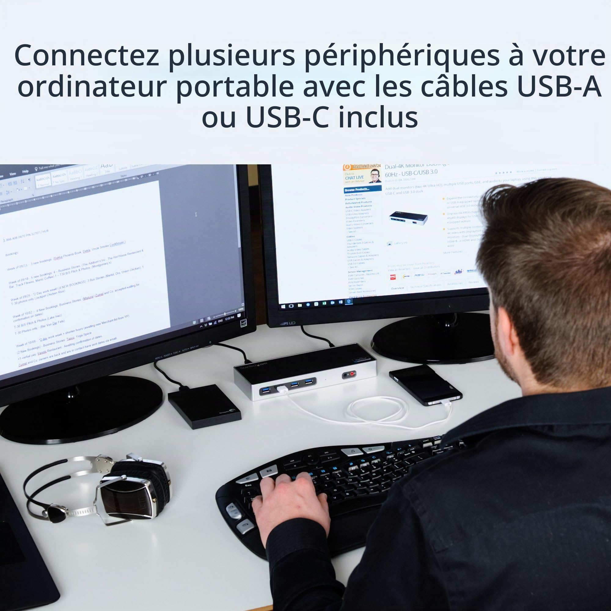 startech-com-station-d-accueil-hybride-usb-c-usb-a-double-4k-60hz-dp-hdmi image 4