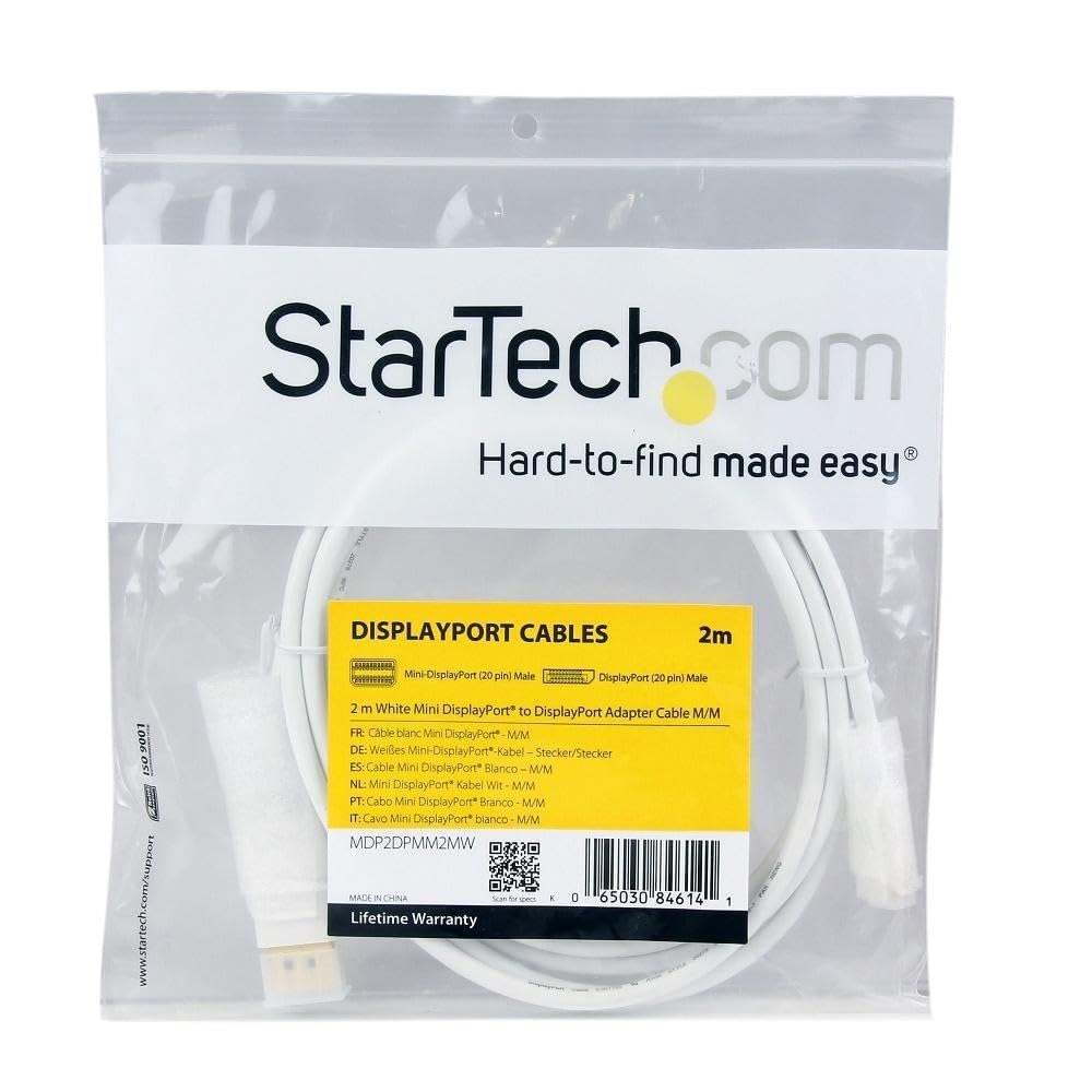 startech-com-mdp2dpmm2mw-c-ble-mini-displayport-vers-displayport-1-2-2m-blanc-4k image 2