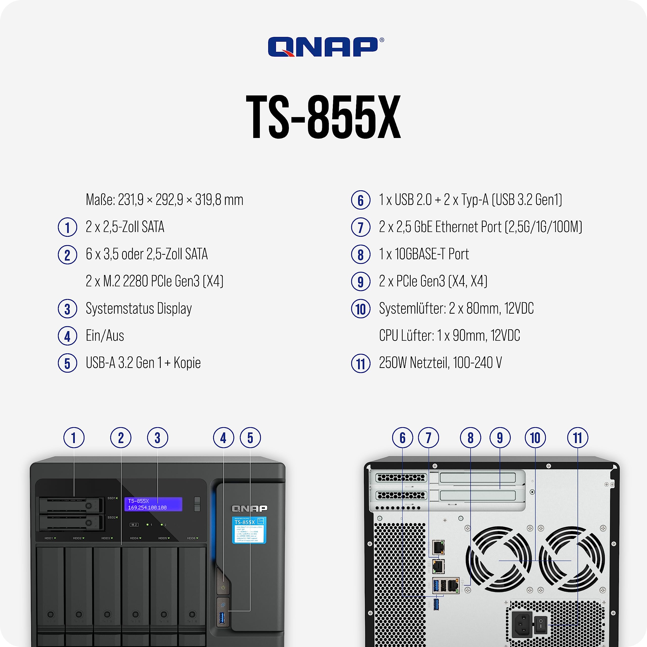 qnap-ts-855x-serveur-nas-tour-8-baies-10gbe-atom-c5125 image 4