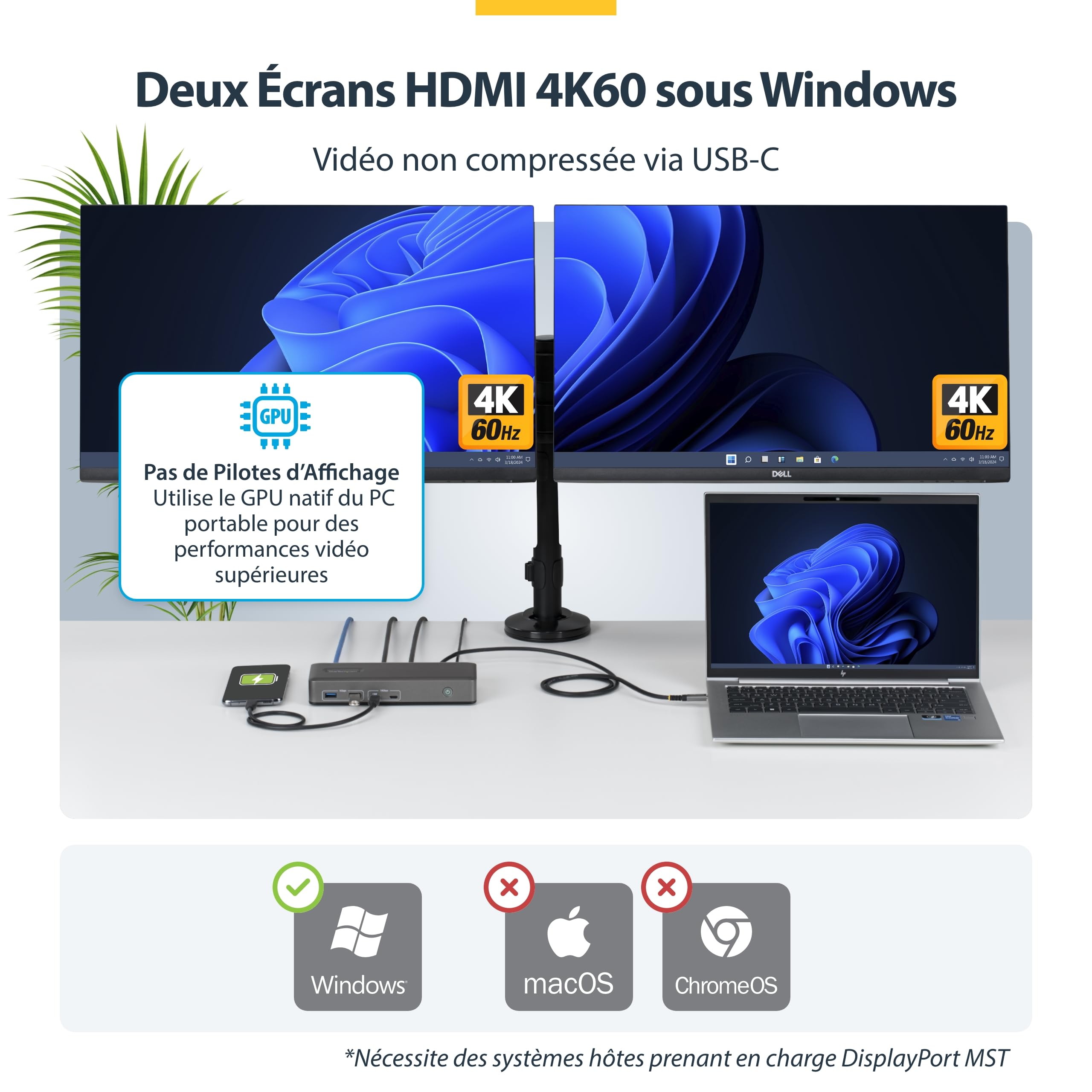 startech-com-dock-usb-c-windows-sans-pilote-double-hdmi-4k-60hz-6x-usb-10gbps-et image 3