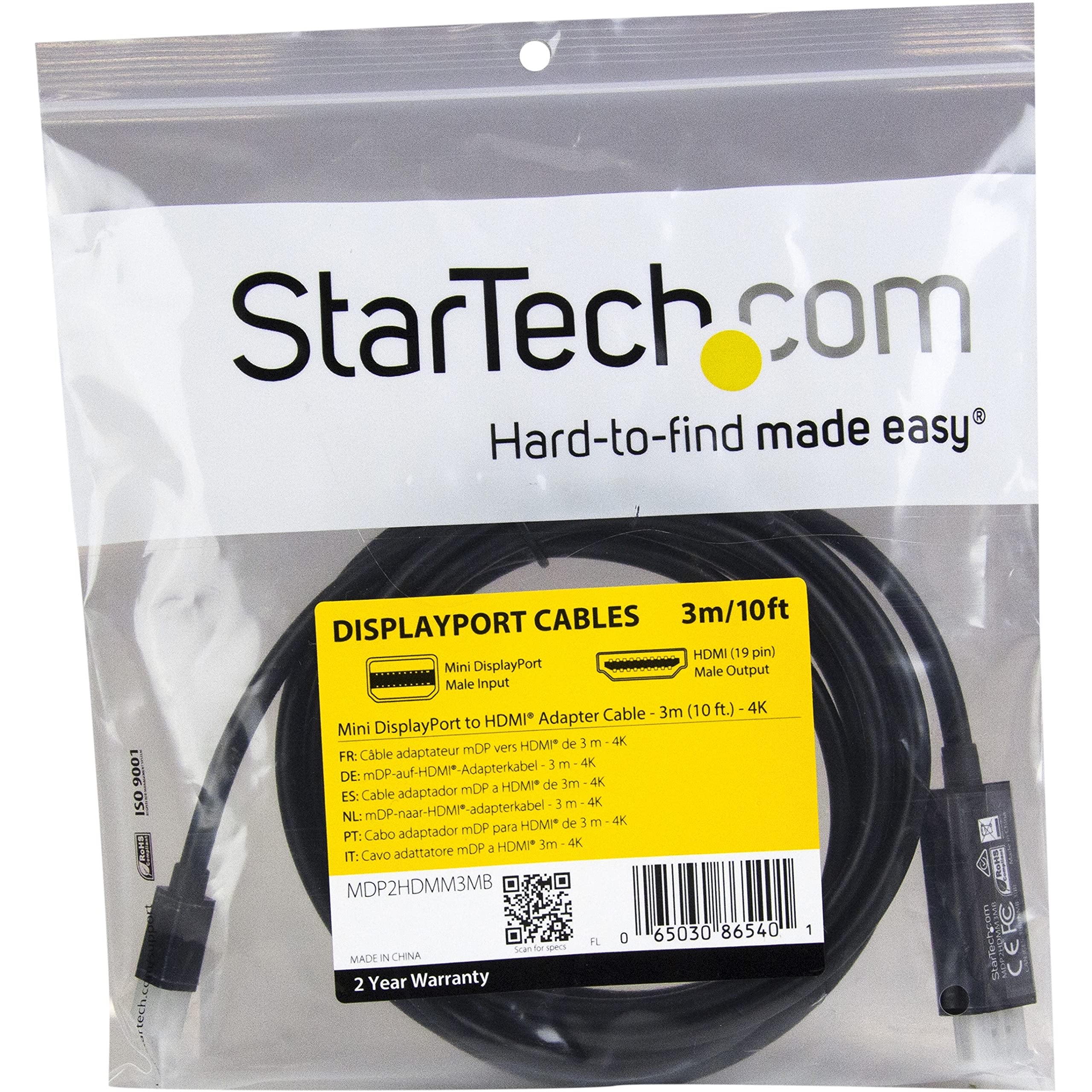 startech-com-mdp2hdmm3mb-c-ble-mini-displayport-vers-hdmi-4k-3-m-noir image 7
