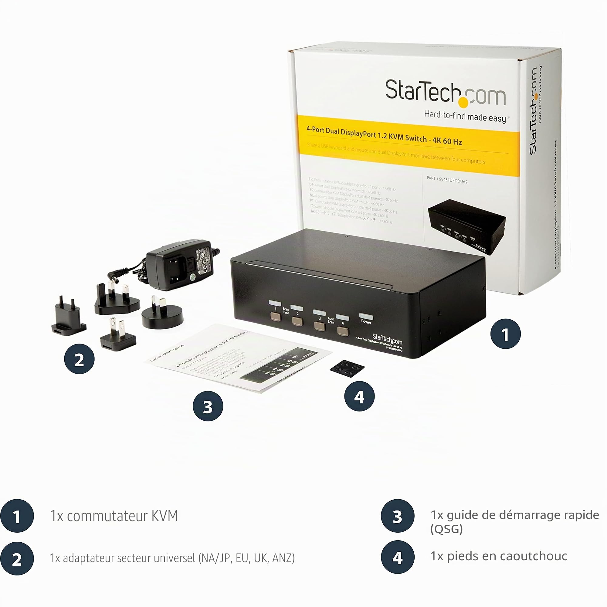 startech-com-switch-kvm-4-ports-double-displayport-4k-60hz-avec-hub-usb image 6
