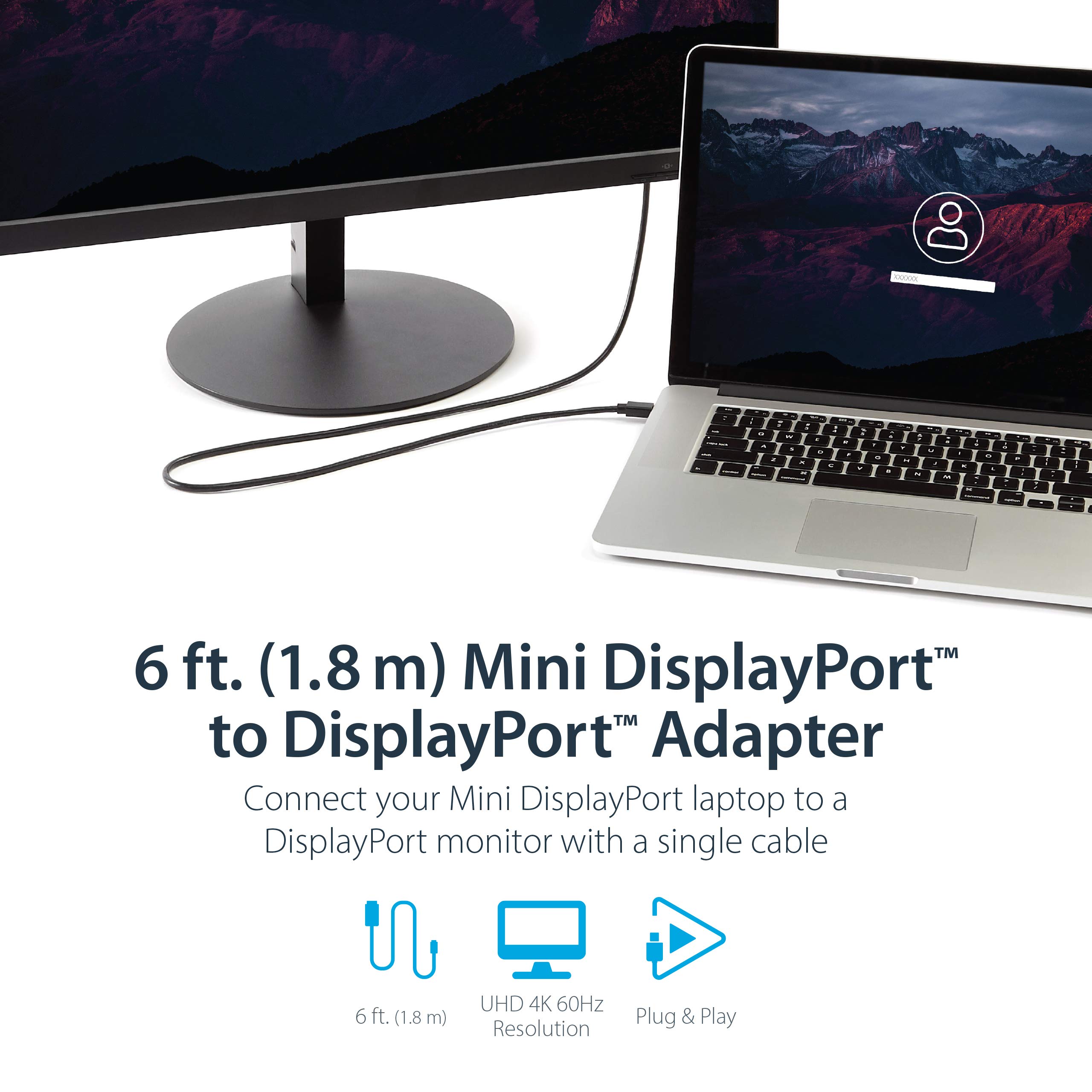 startech-com-mdp2dpmm2m-c-ble-mini-displayport-vers-displayport-1-2-2m-4k image 2