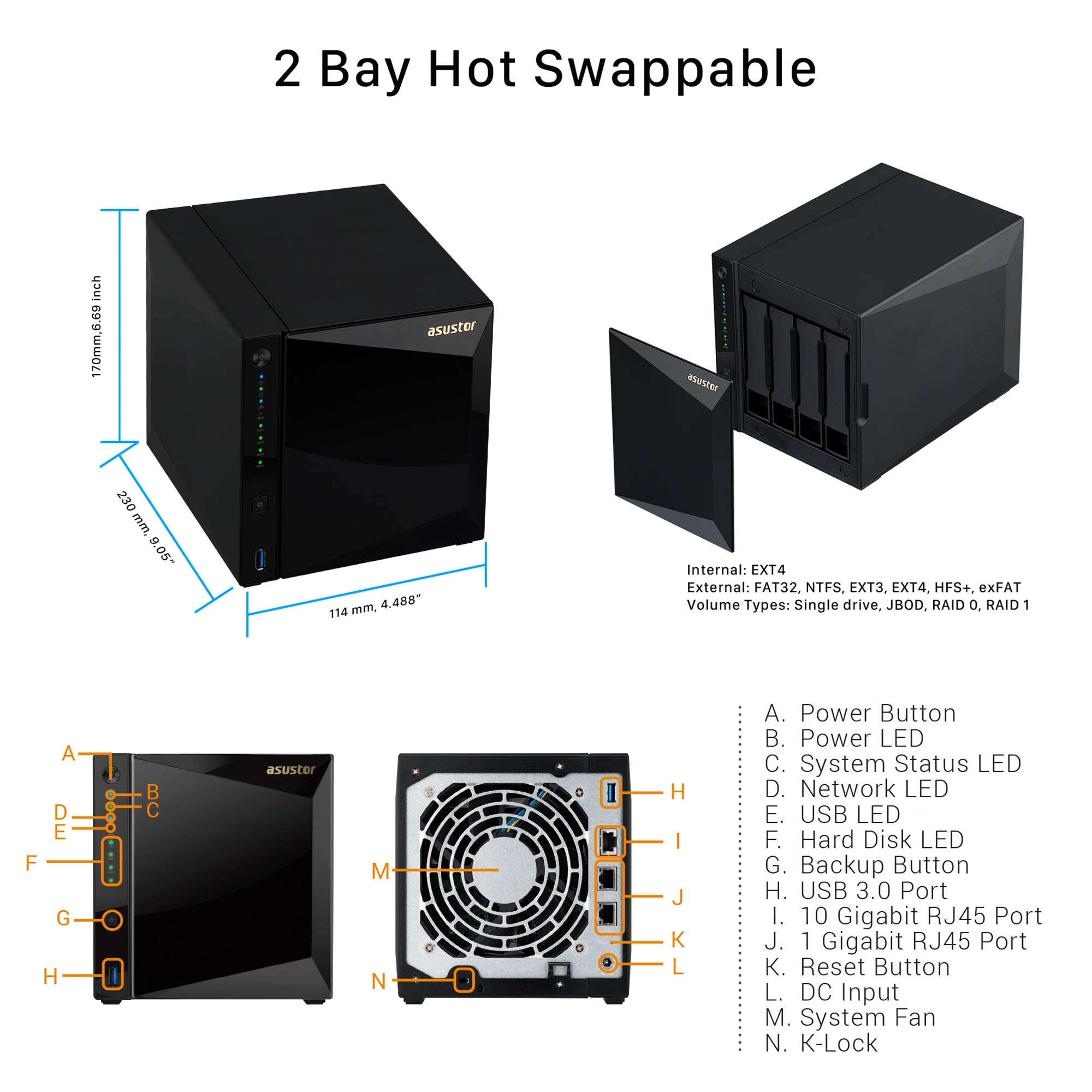 asustor-as4004t-syst-me-nas-4-baies-10-gbe-dual-core-ddr4 image 3