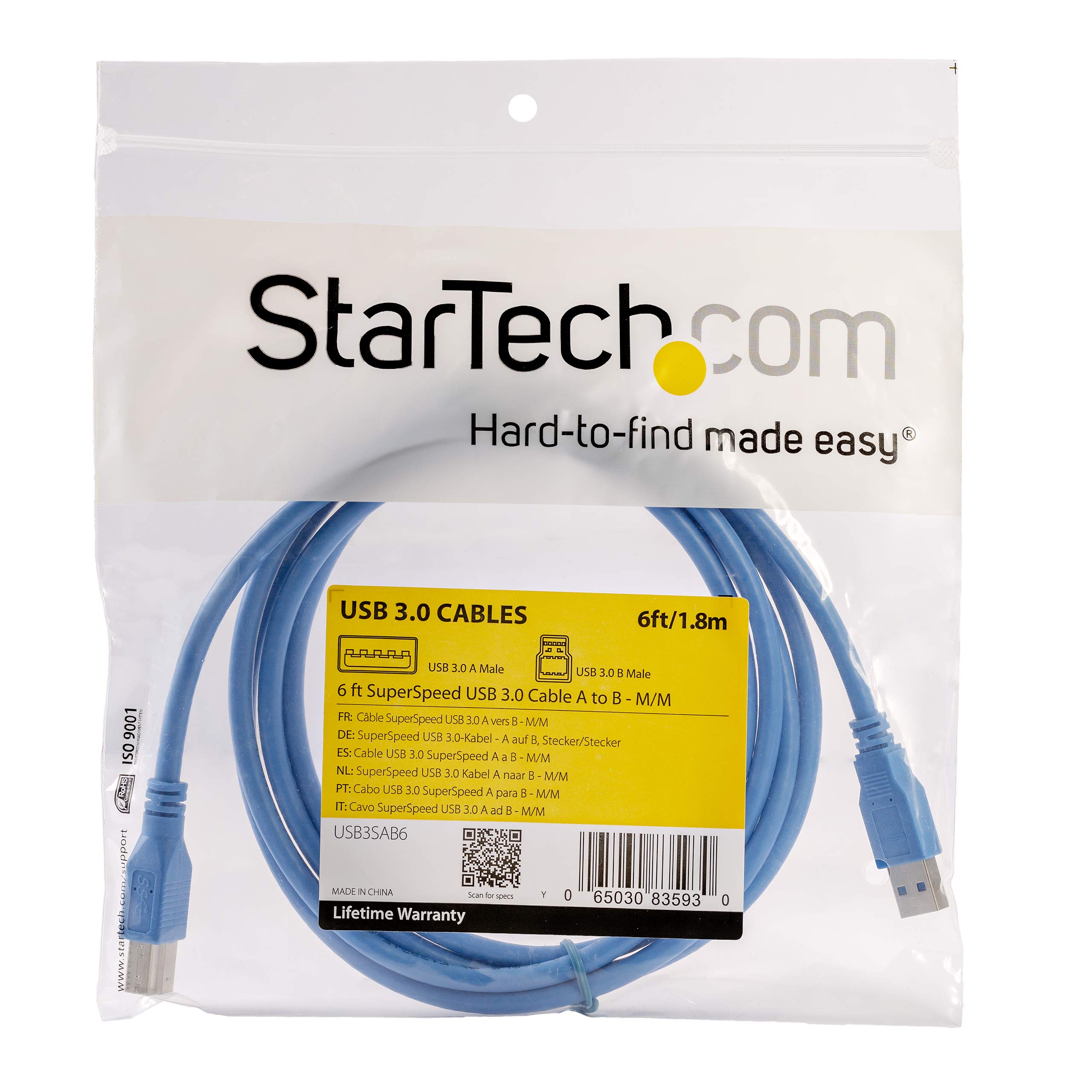 startech-com-c-ble-superspeed-usb-3-0-type-a-vers-type-b-1-8-m-bleu image 3