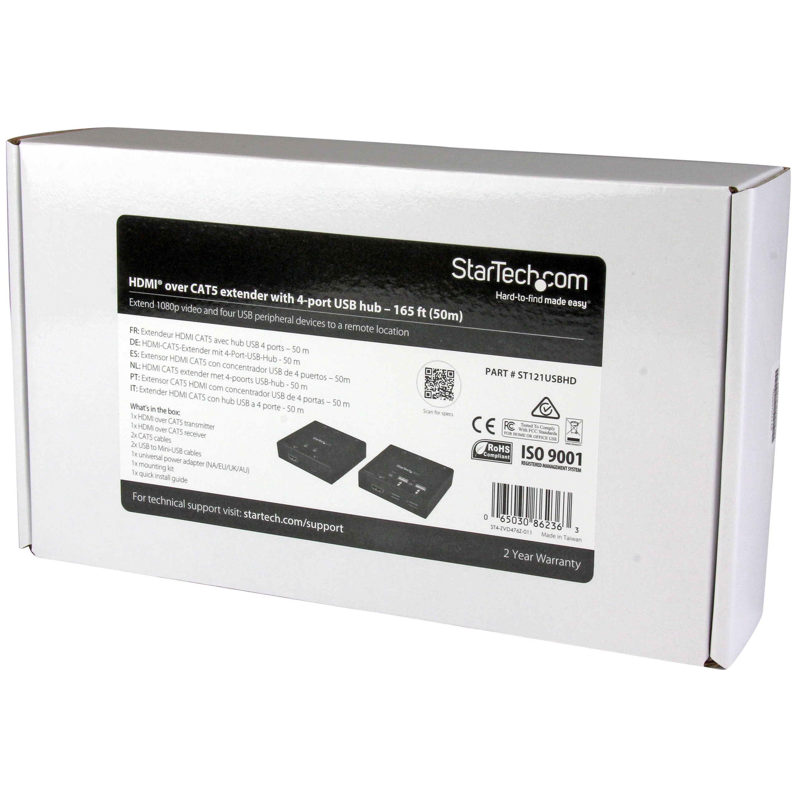 startech-com-extendeur-hdmi-sur-cat5e-cat6-hub-usb-4-ports-1080p-50-m image 2