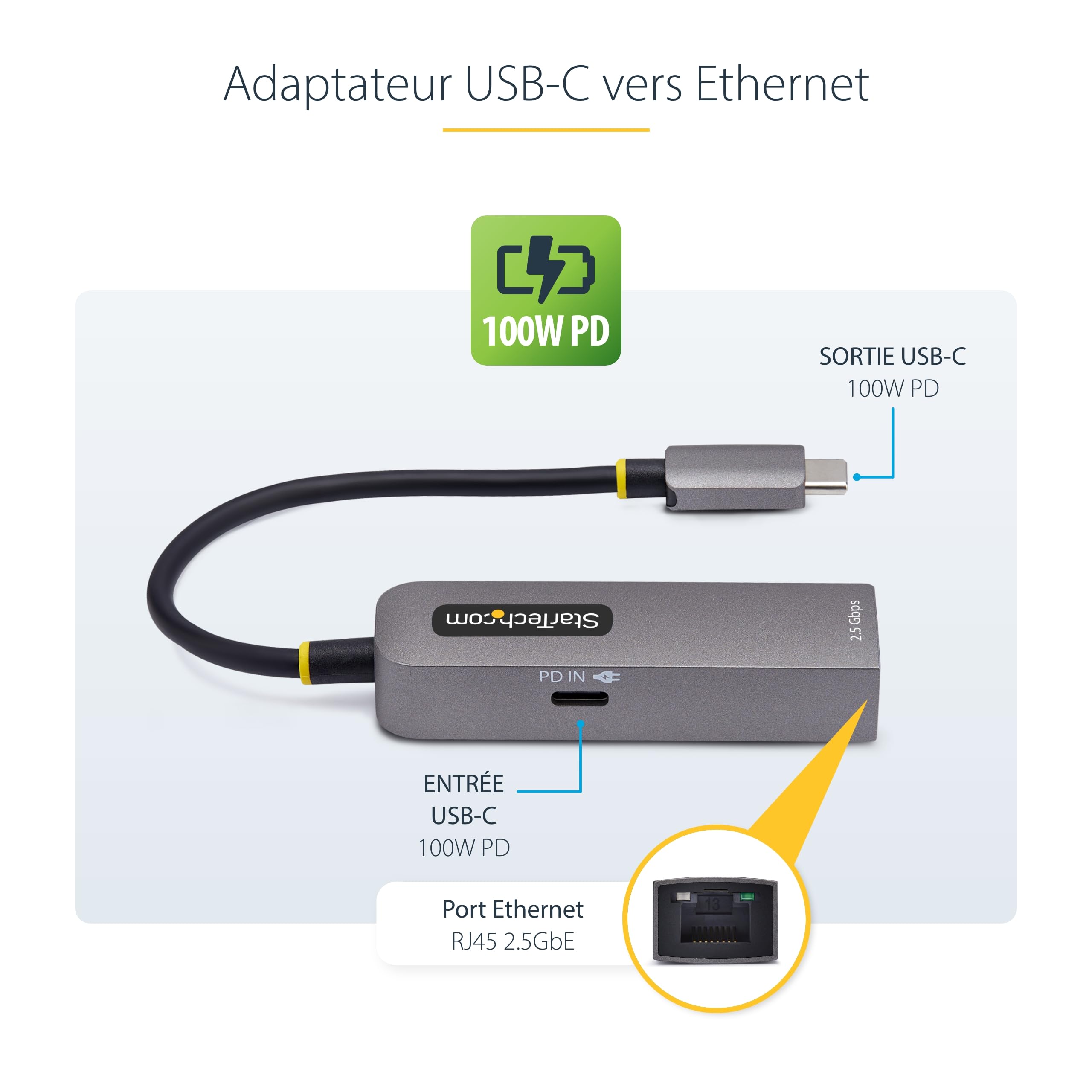 startech-com-usb-c-vers-ethernet-2-5gbe-adaptateur-r-seau-100w-pd image 2