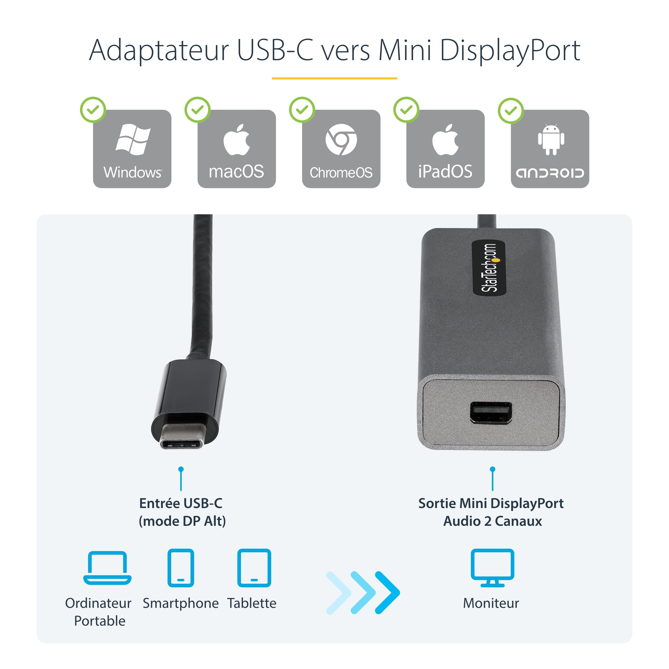 startech-com-adaptateur-usb-c-vers-mini-displayport-4k-60hz-c-ble-30cm image 3