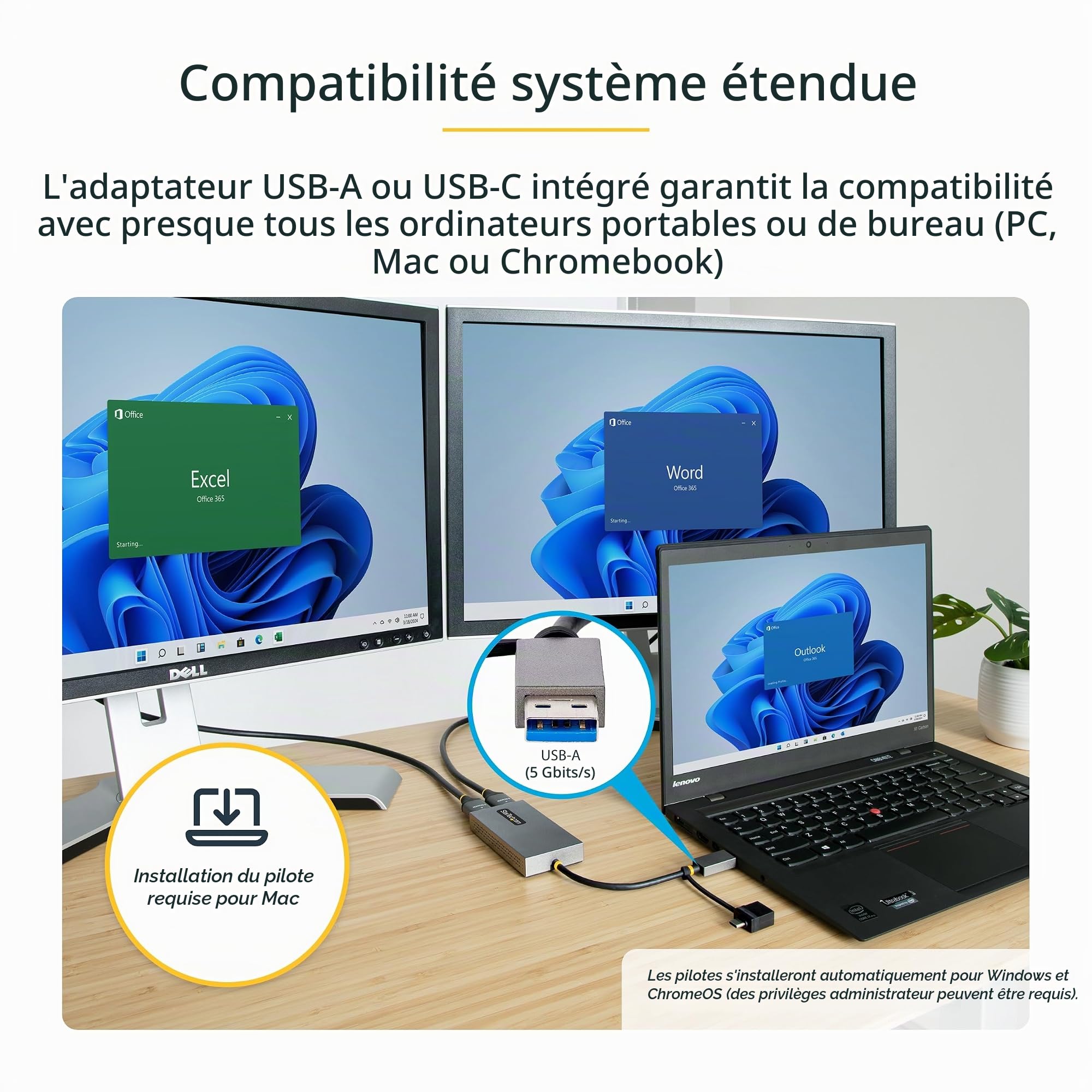startech-com-convertisseur-usb-3-0-a-c-vers-2x-hdmi-4k30-1080p image 4