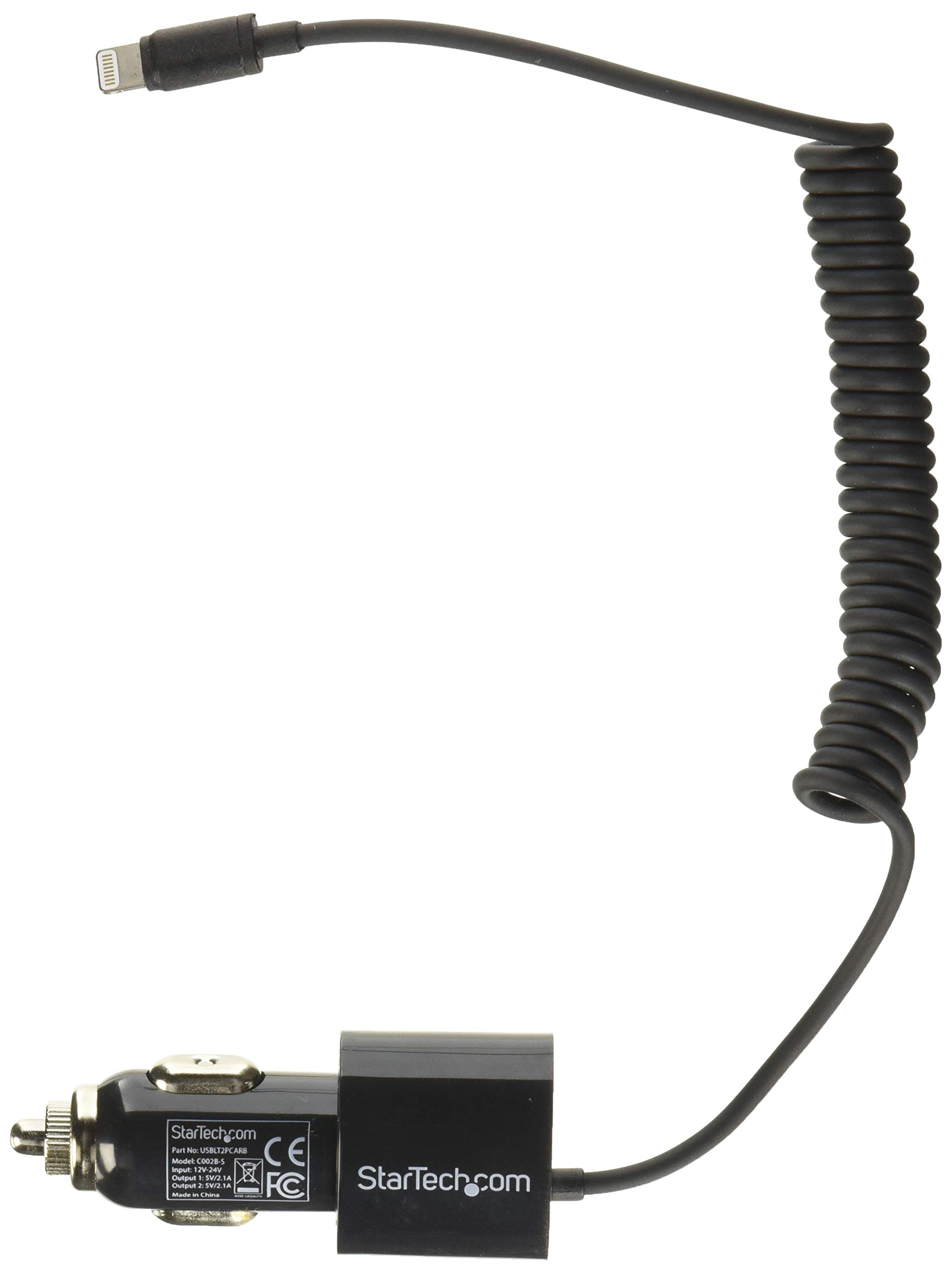 startech-com-usblt2pcarb-chargeur-voiture-double-lightning-usb-21w-4-2a-noir image 1