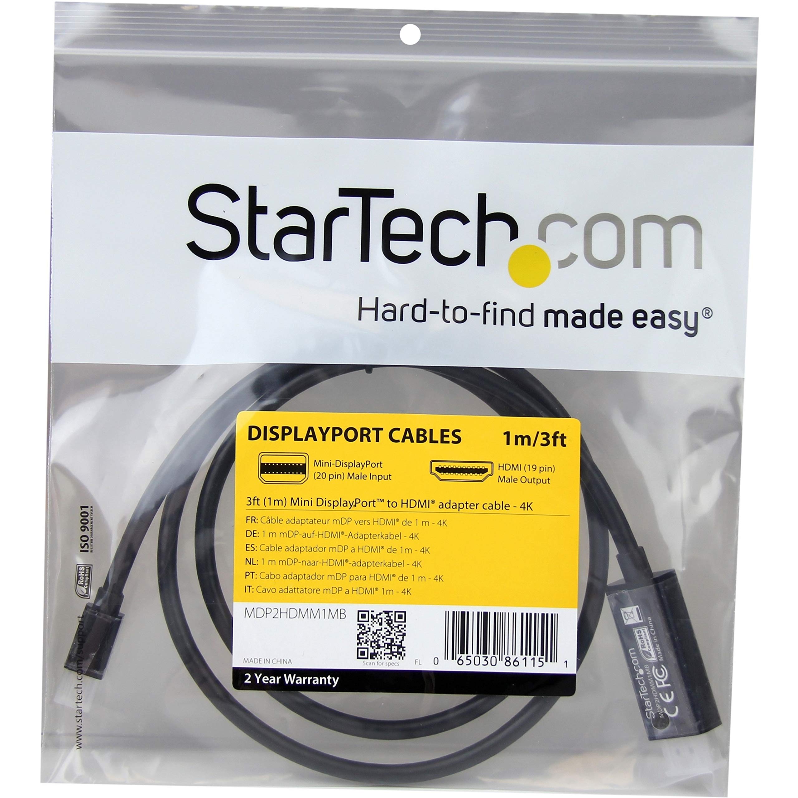 startech-com-c-ble-mini-displayport-vers-hdmi-1-m-4k-30hz-noir-mdp2hdmm1mb image 6