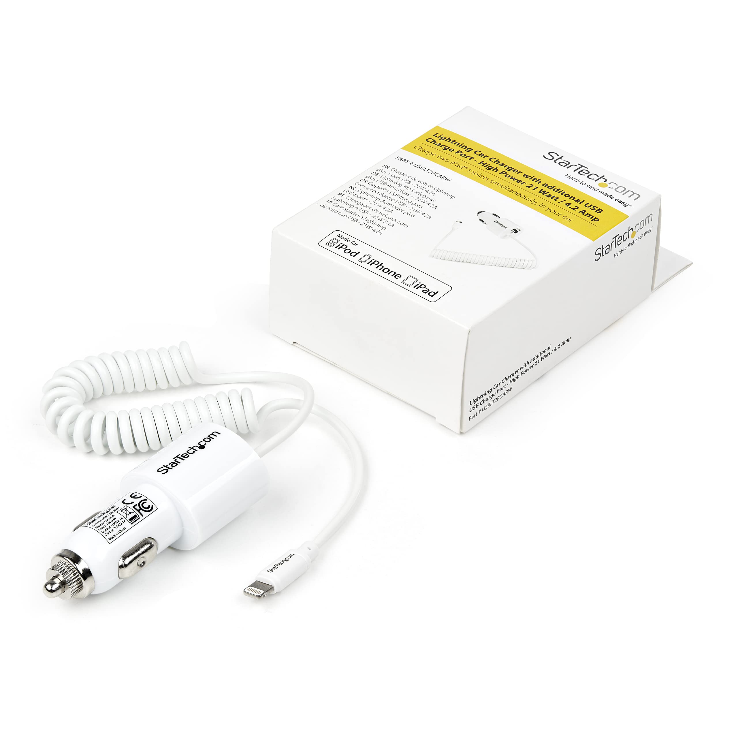 startech-com-usblt2pcarw-chargeur-voiture-lightning-usb-21w-4-2a-blanc image 5