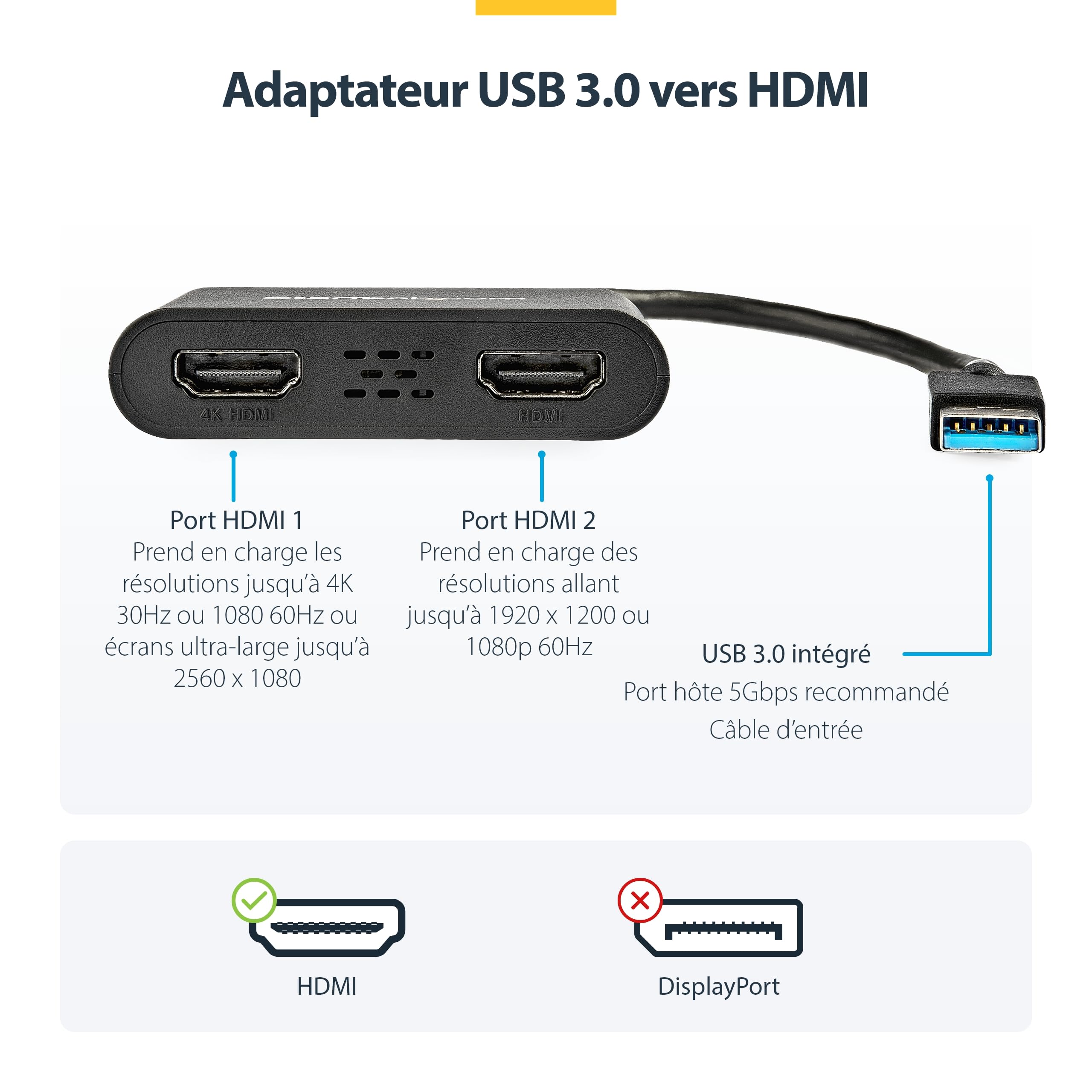 startech-com-adaptateur-usb-a-3-0-vers-double-hdmi-4k-1080p image 2