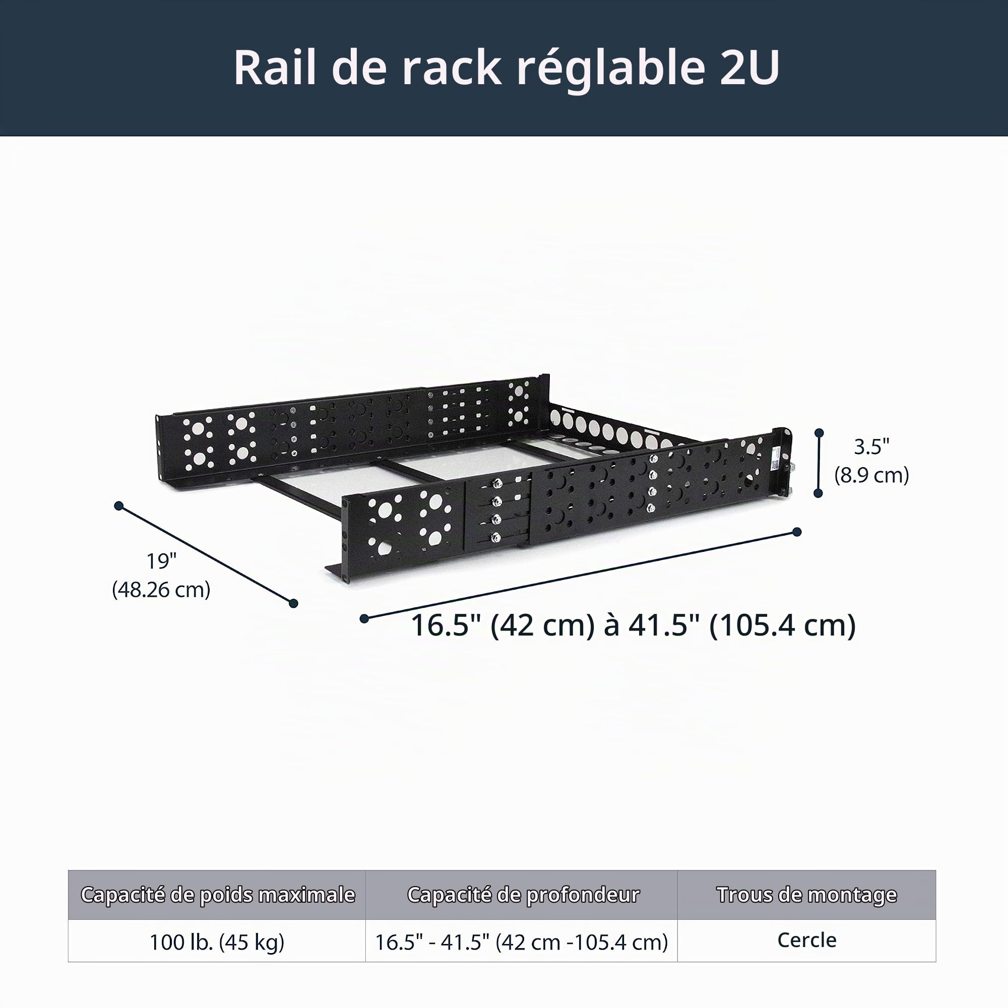startech-com-unirails2u-rails-universels-rack-19-2u-45-kg image 2