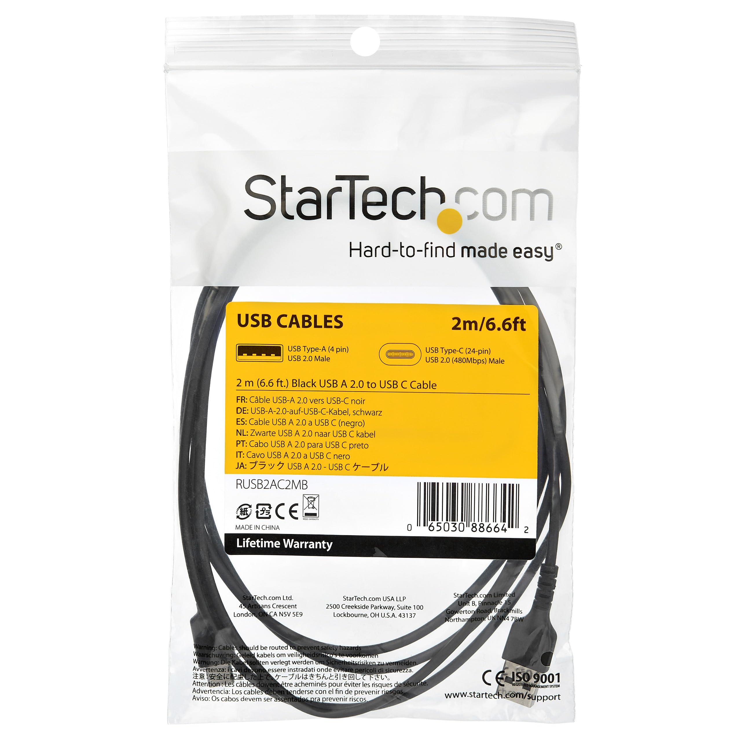 startech-com-c-ble-usb-a-vers-usb-c-2m-charge-3a-robuste-noir image 6