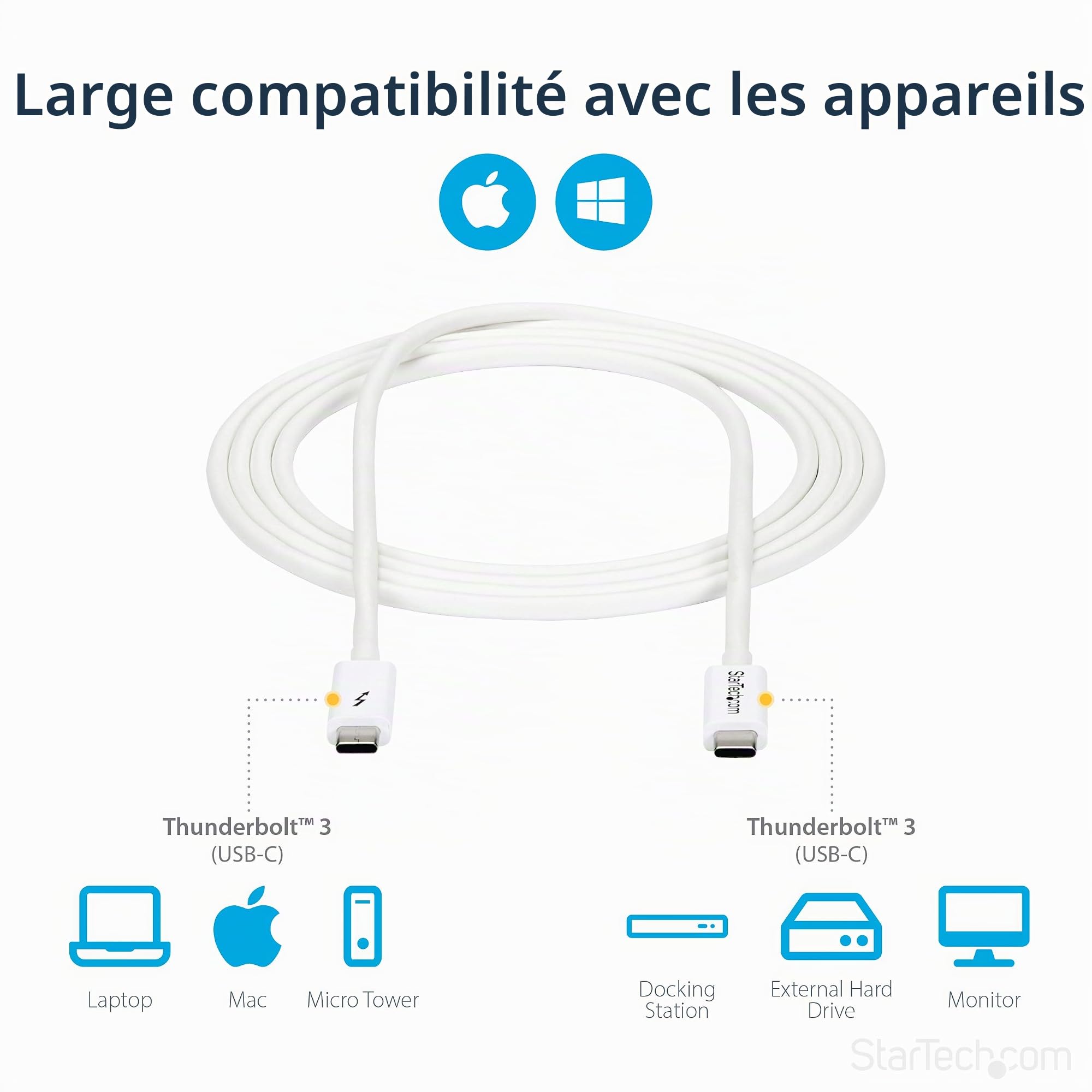 startech-c-ble-thunderbolt-3-passif-2-m-20gbps-100w-pd-4k-usb-c-blanc image 5