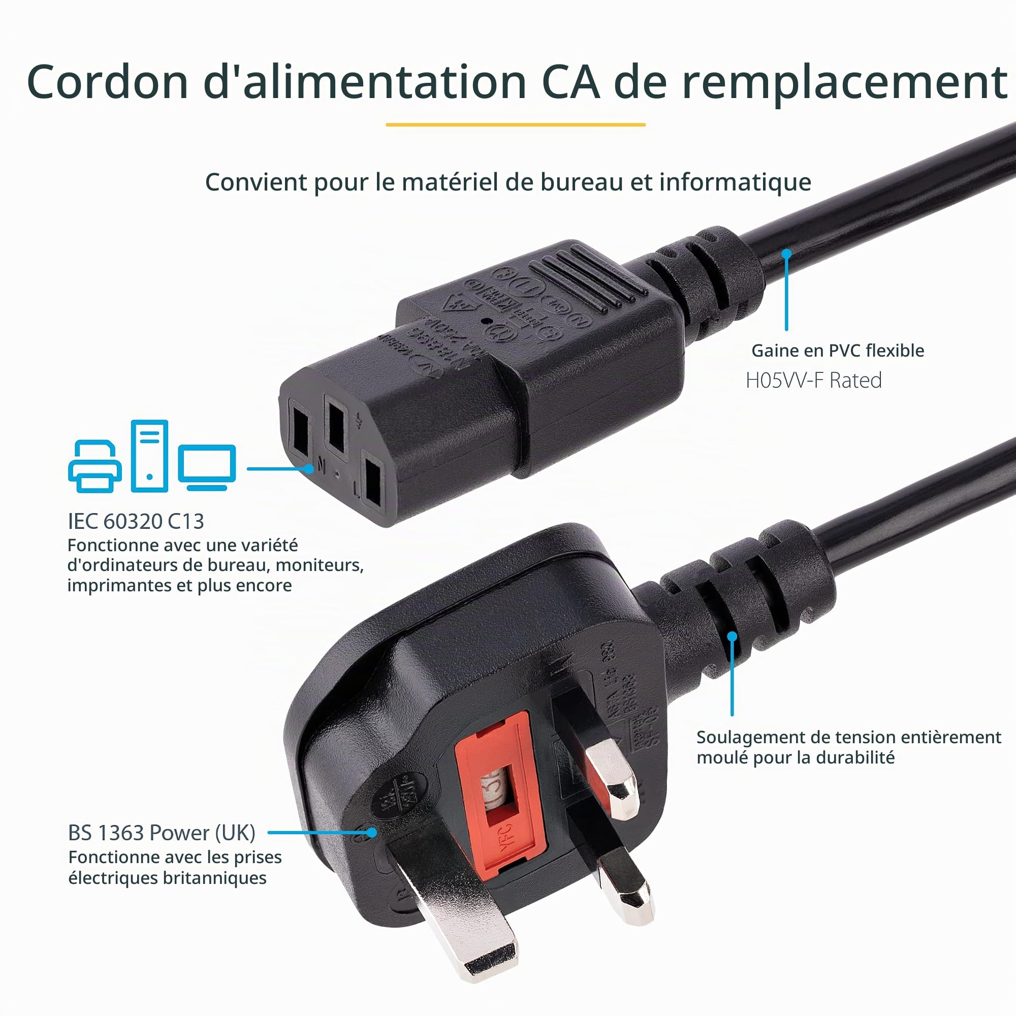 startech-com-cordon-d-alimentation-pc-uk-3-m-bs-1363-vers-c13-noir-pxt101uk3m image 2