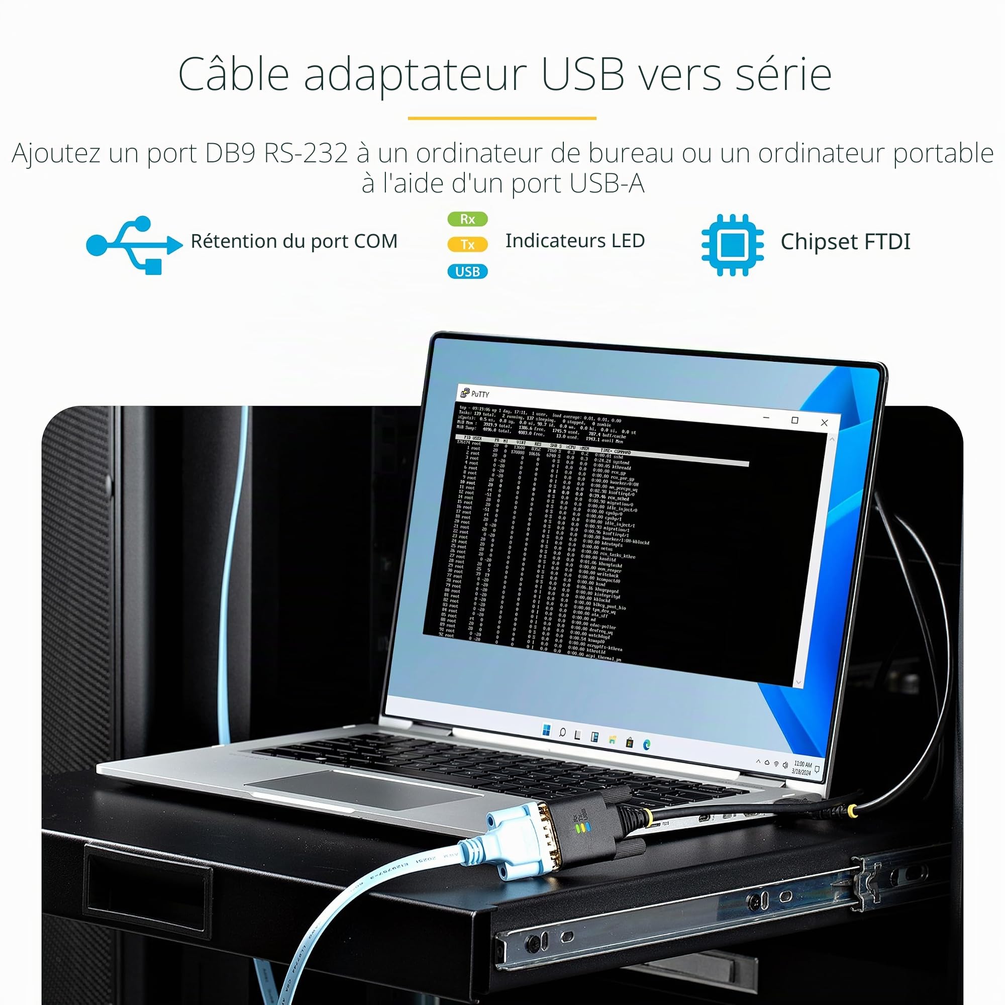 startech-com-c-ble-adaptateur-usb-vers-s-rie-db9-rs232-ftdi-2m image 2