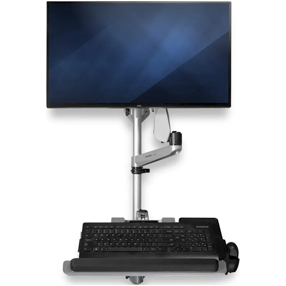 startech-com-poste-de-travail-ergonomique-mural-bras-cran-34-vesa-plateau-clavie image 1