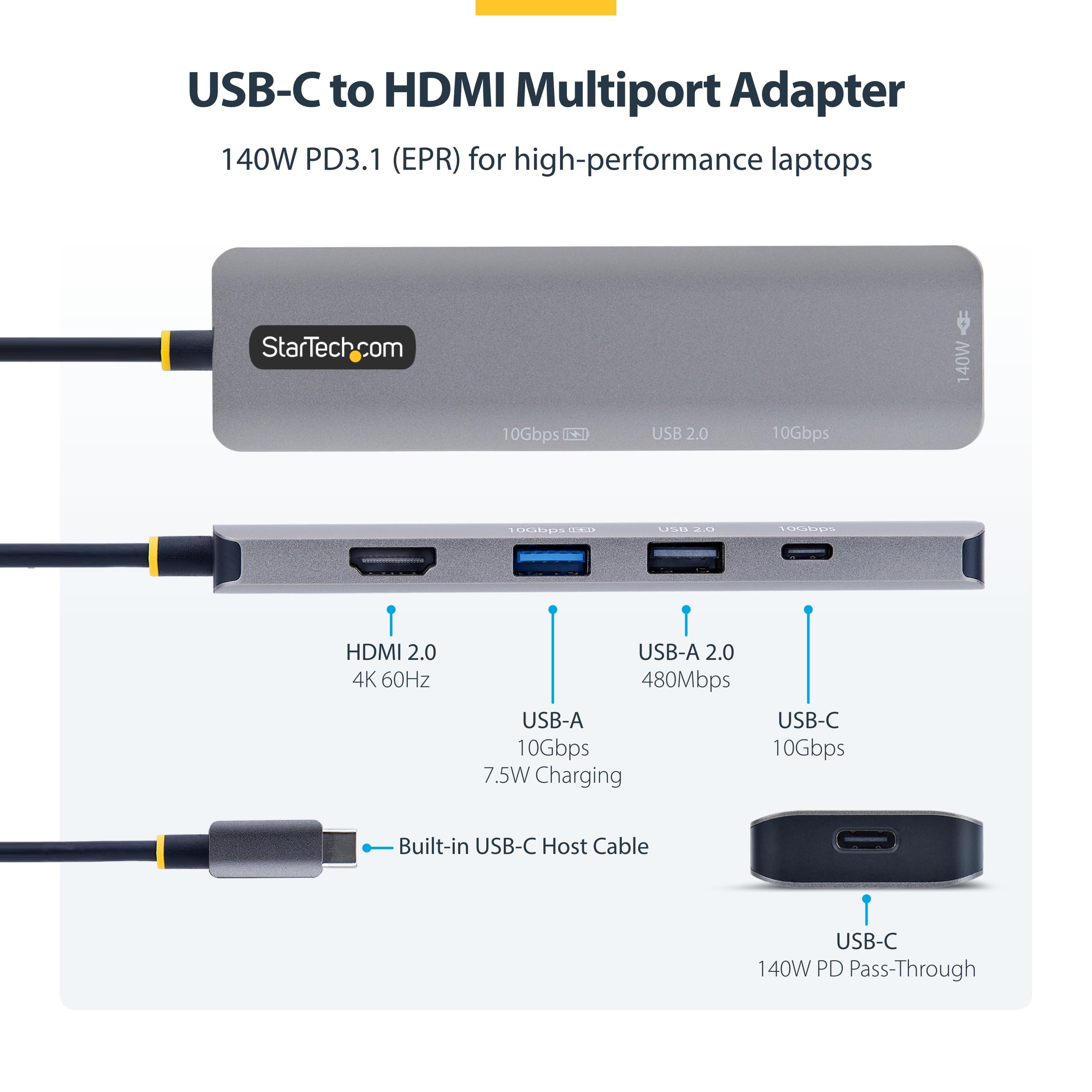 startech-com-hub-usb-c-5-en-1-vers-hdmi-4k-60hz-140w-pd image 2
