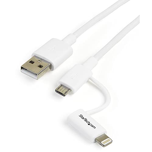startech-com-c-ble-2-en-1-lightning-8-broches-micro-usb-vers-usb-1-m-blanc image 3