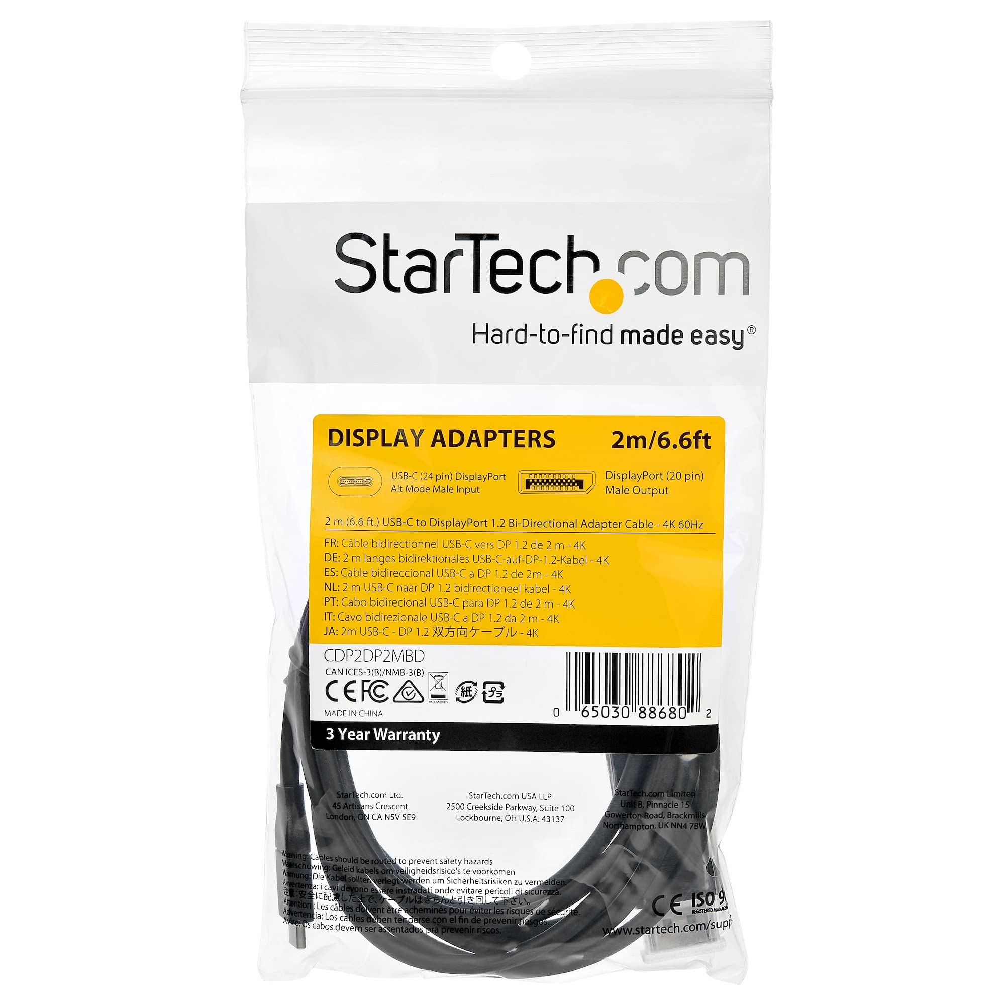 startech-com-c-ble-bidirectionnel-usb-c-vers-displayport-1-2-2m-4k-60hz image 5