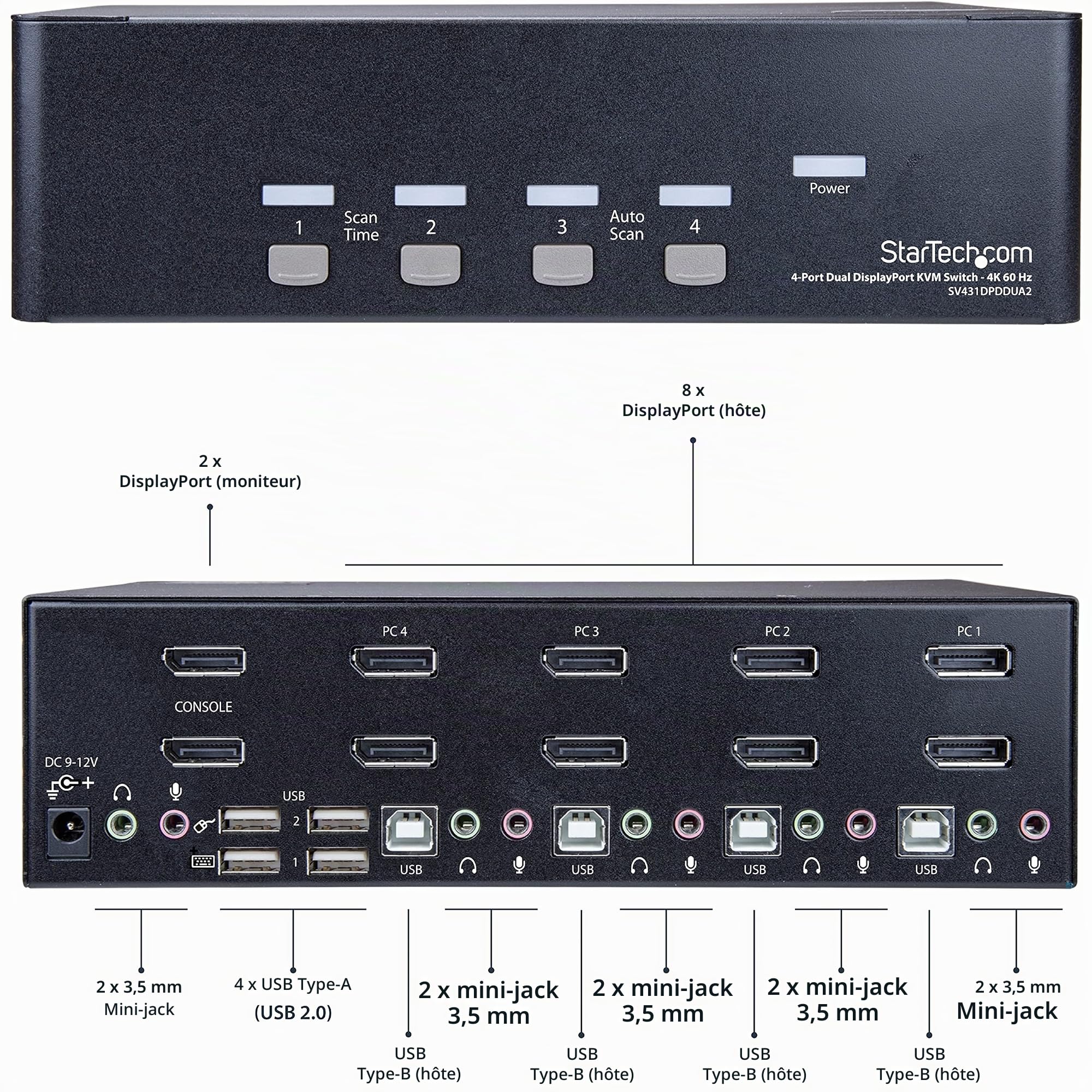 startech-com-switch-kvm-4-ports-double-displayport-4k-60hz-avec-hub-usb image 7