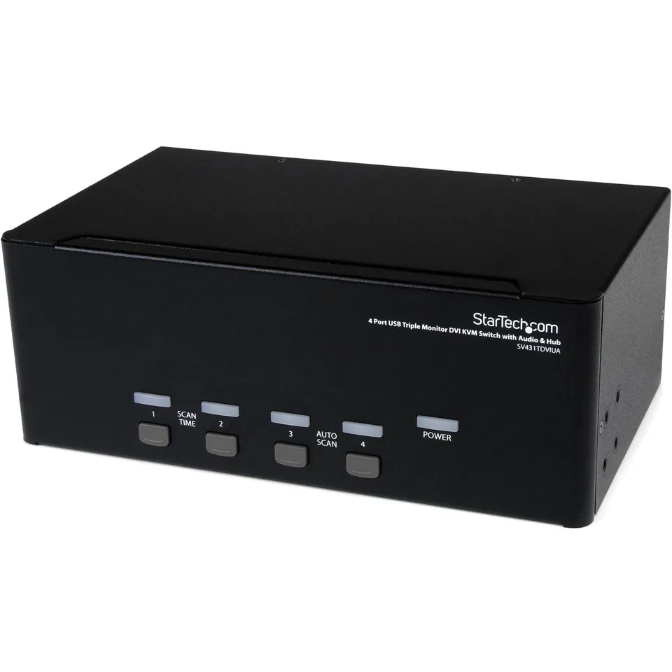 startech-com-switch-kvm-dvi-4-ports-triple-cran-1920x1200-avec-hub-usb-2-0-et-au image 1