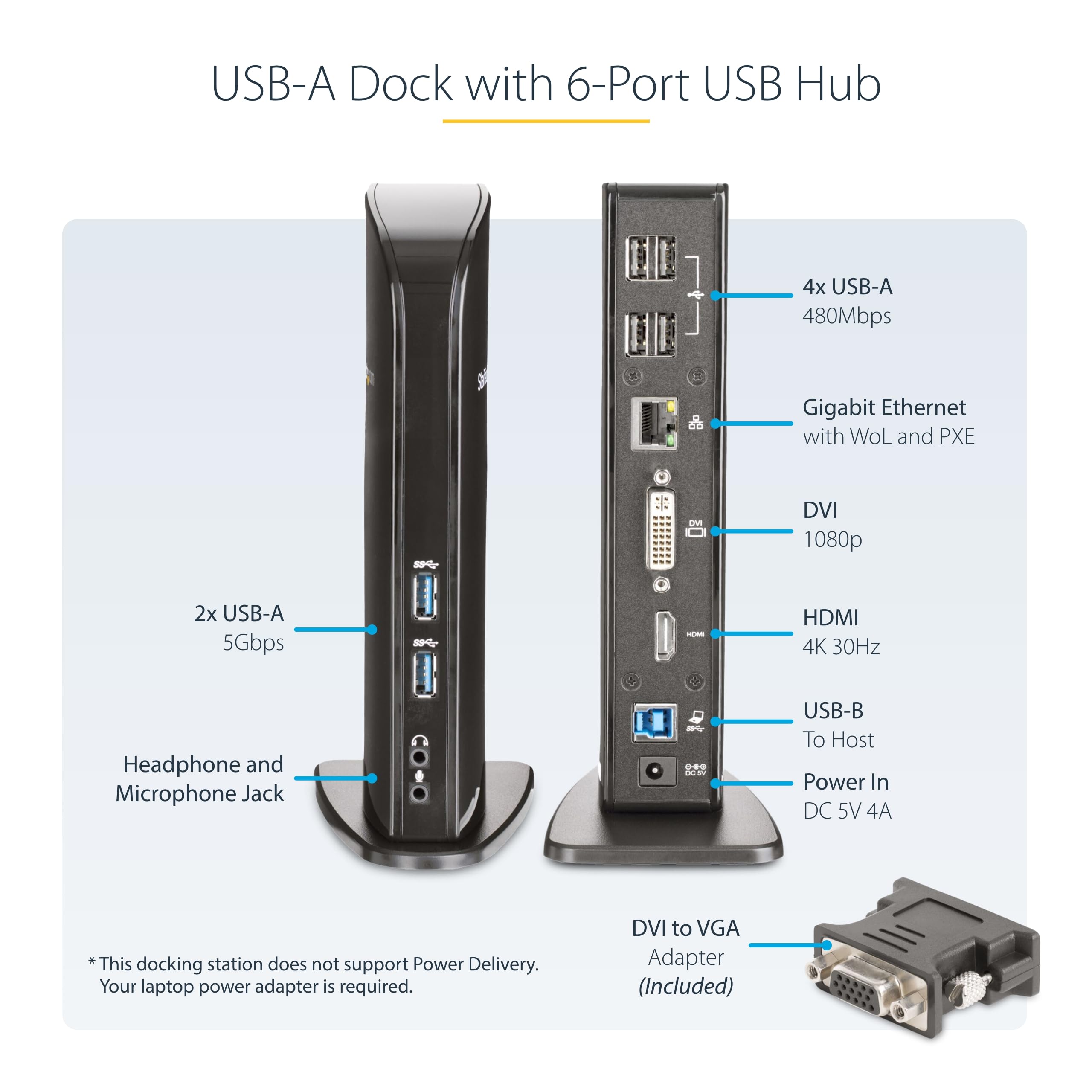 startech-com-dock-usb-a-double-cran-hdmi-dvi-vga-6x-usb-gbe-audio image 3