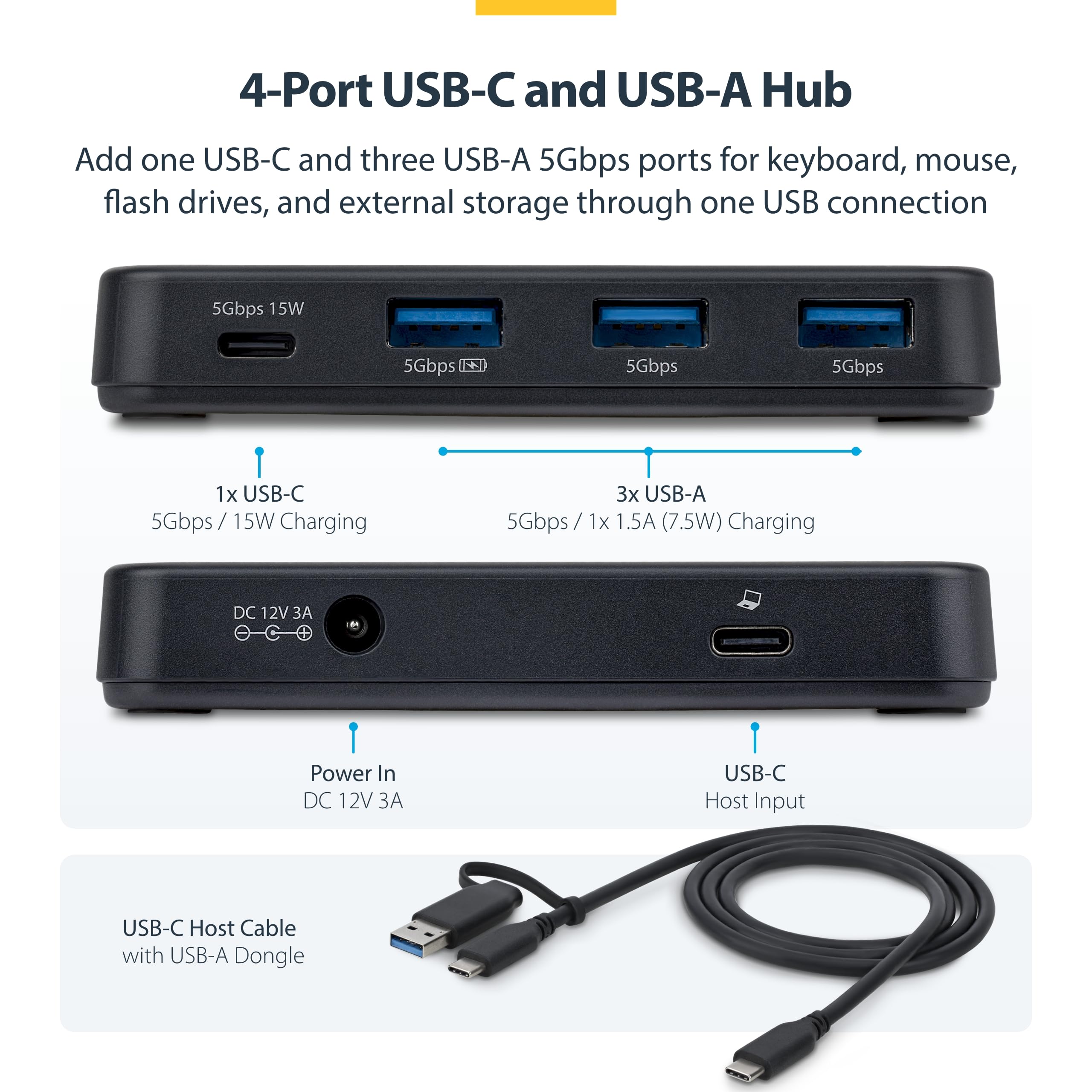 startech-com-hub-usb-a-4-ports-5-gbps-avec-charge-bc-1-2-et-adaptateur-24-w image 2
