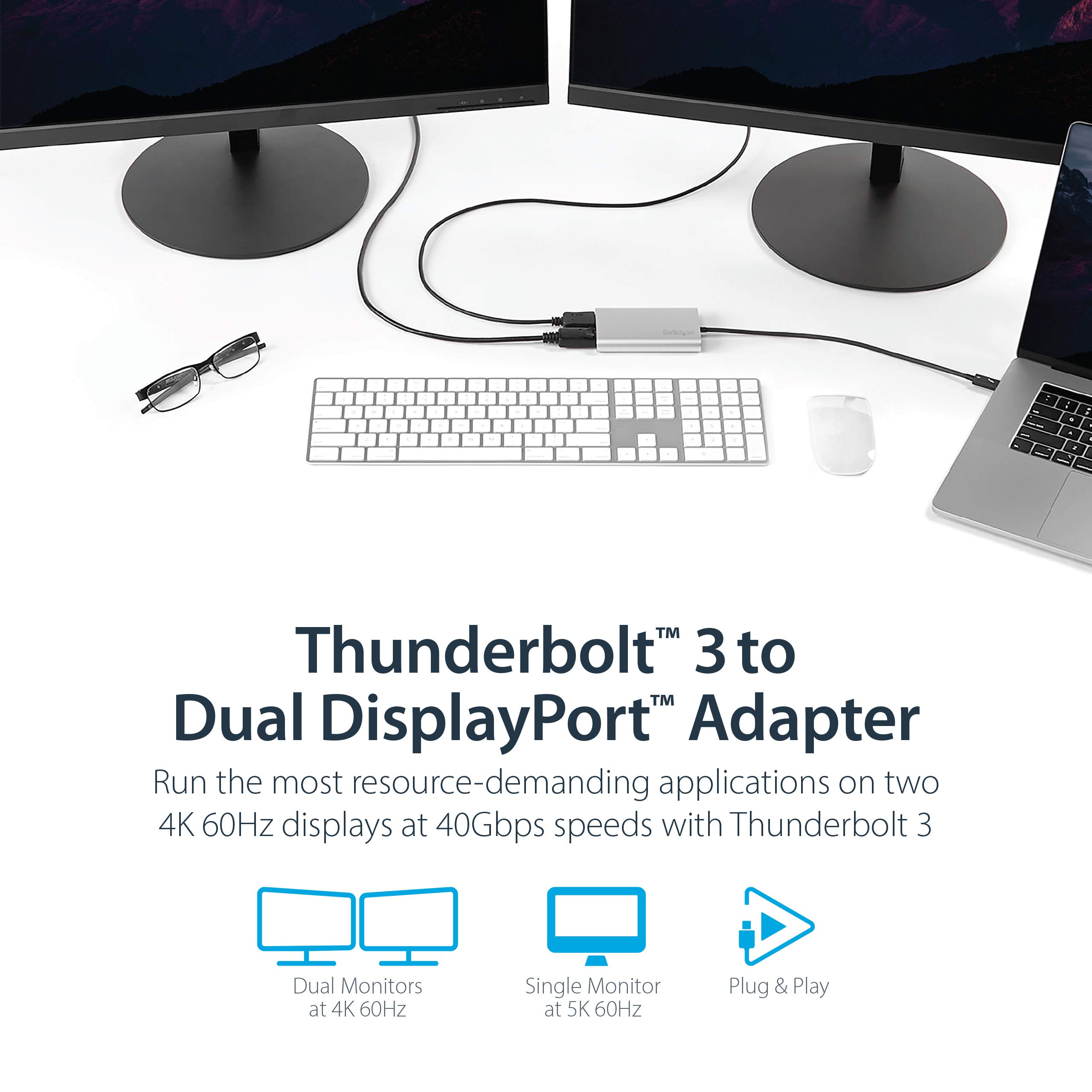 startech-com-adaptateur-thunderbolt-3-vers-double-displayport-4k-60hz-5k-tb32dp2 image 2