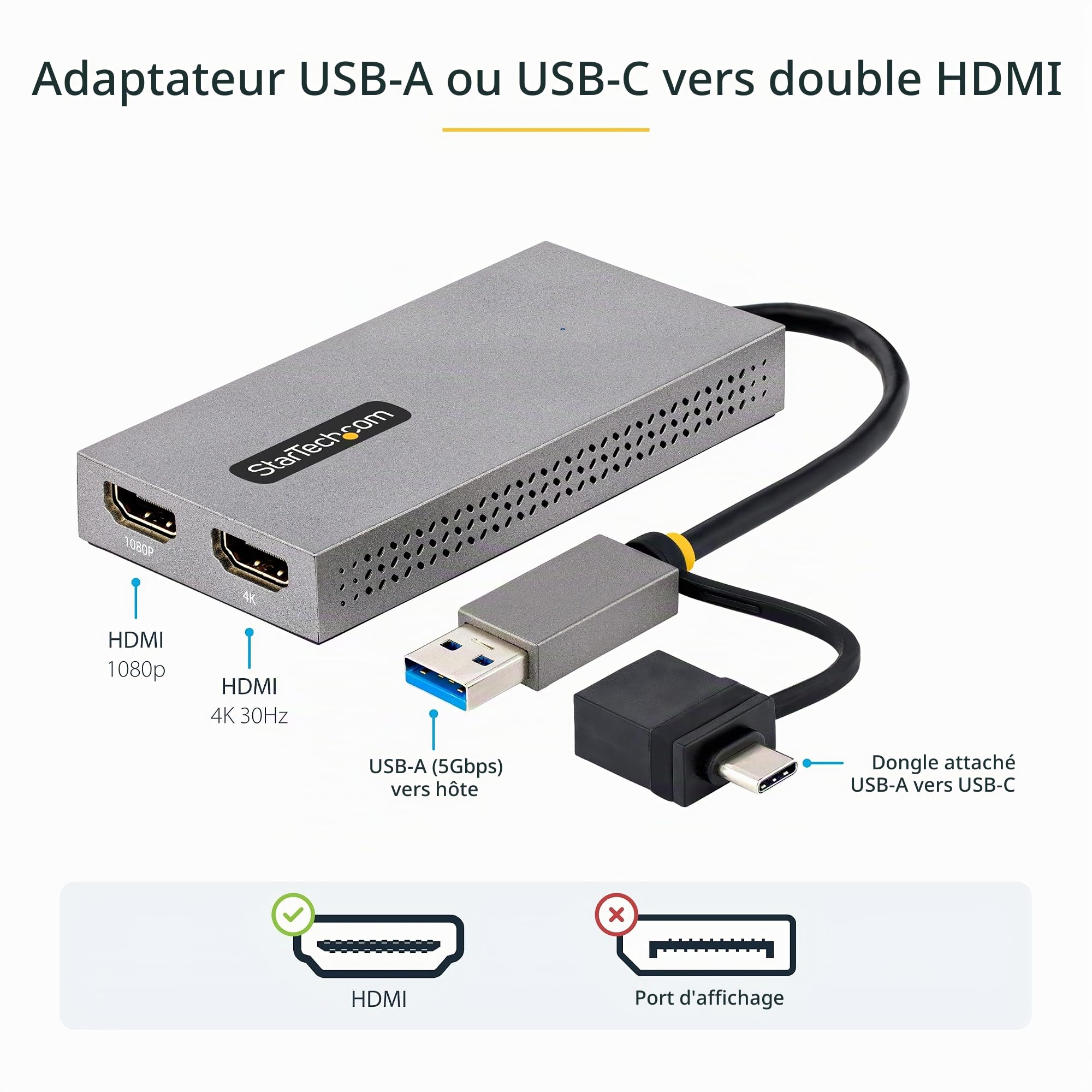 startech-com-convertisseur-usb-3-0-a-c-vers-2x-hdmi-4k30-1080p image 3