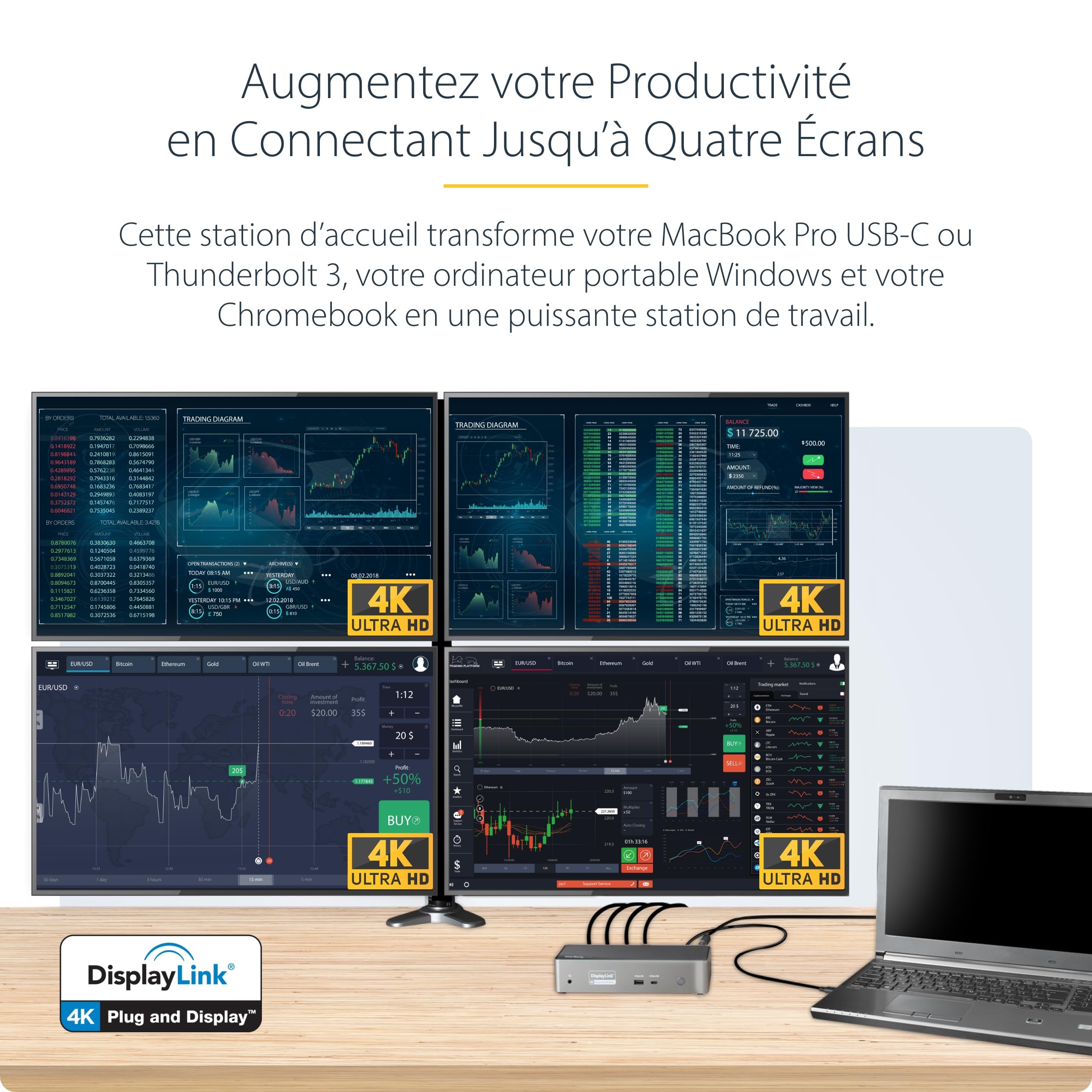 startech-com-st12mhdlan-station-d-accueil-usb-c-quad-4k-60hz-100w-gbe-pour-macbo image 2