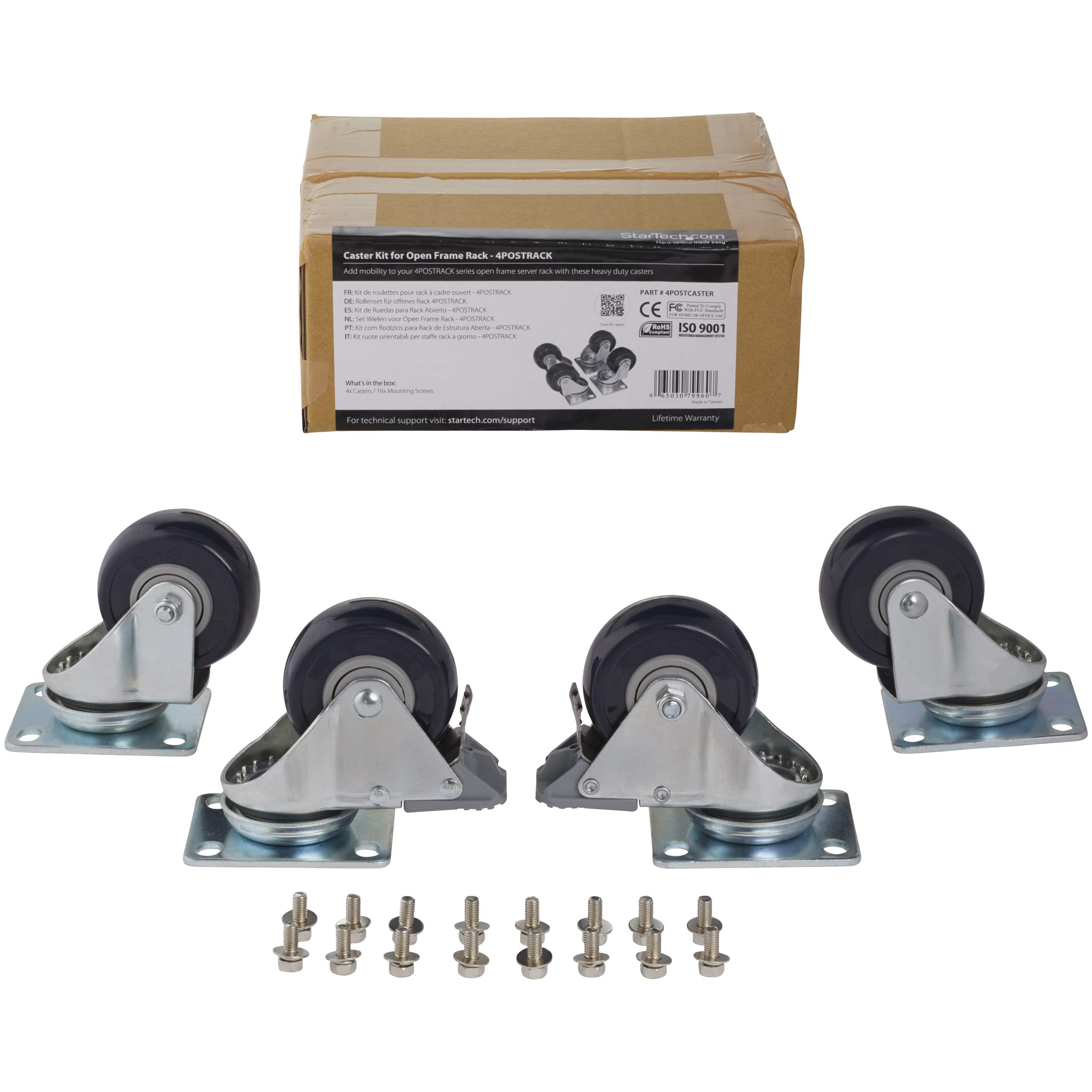 startech-com-4postcaster-kit-4-roulettes-pivotantes-rack-ouvert-200-kg image 4