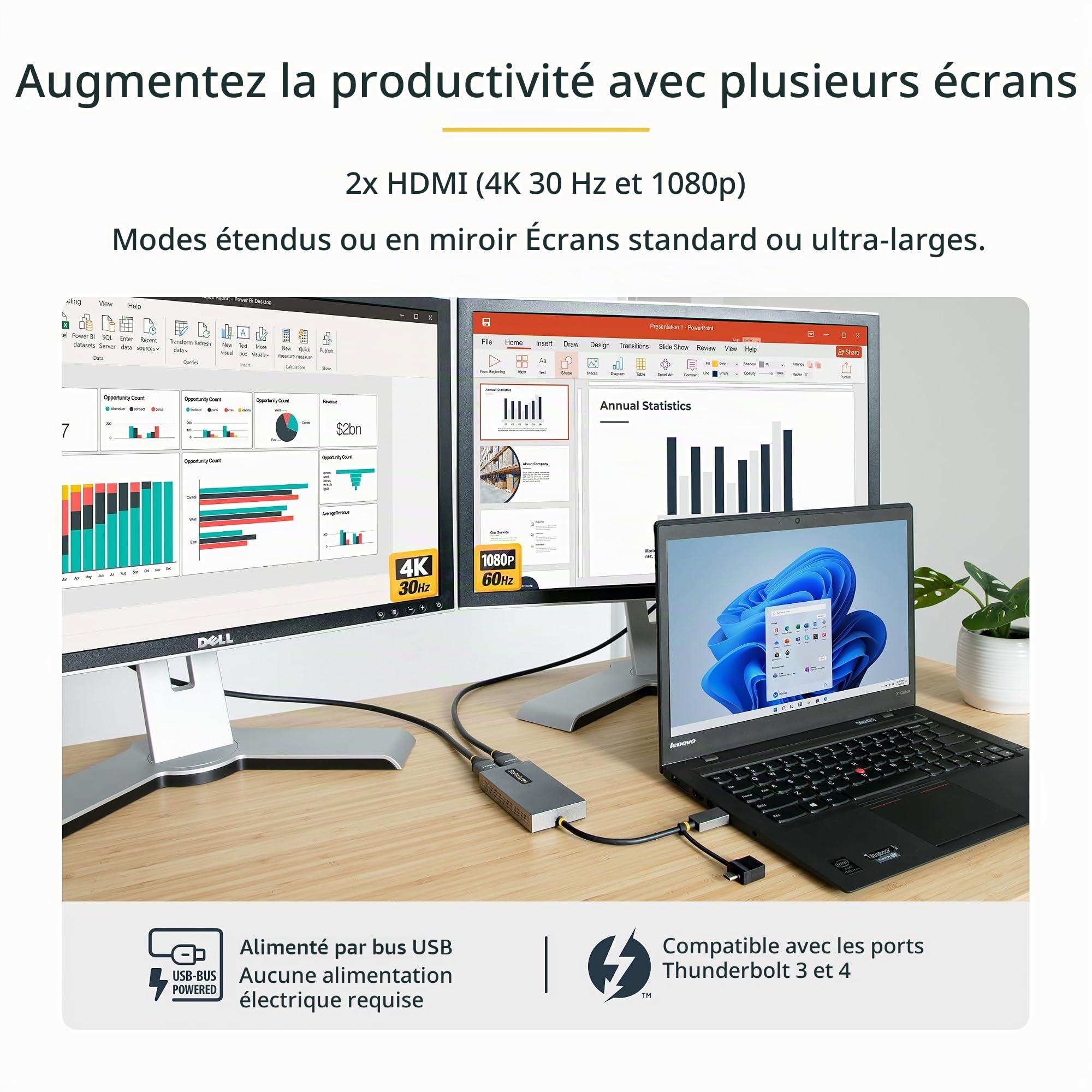 startech-com-convertisseur-usb-3-0-a-c-vers-2x-hdmi-4k30-1080p image 2