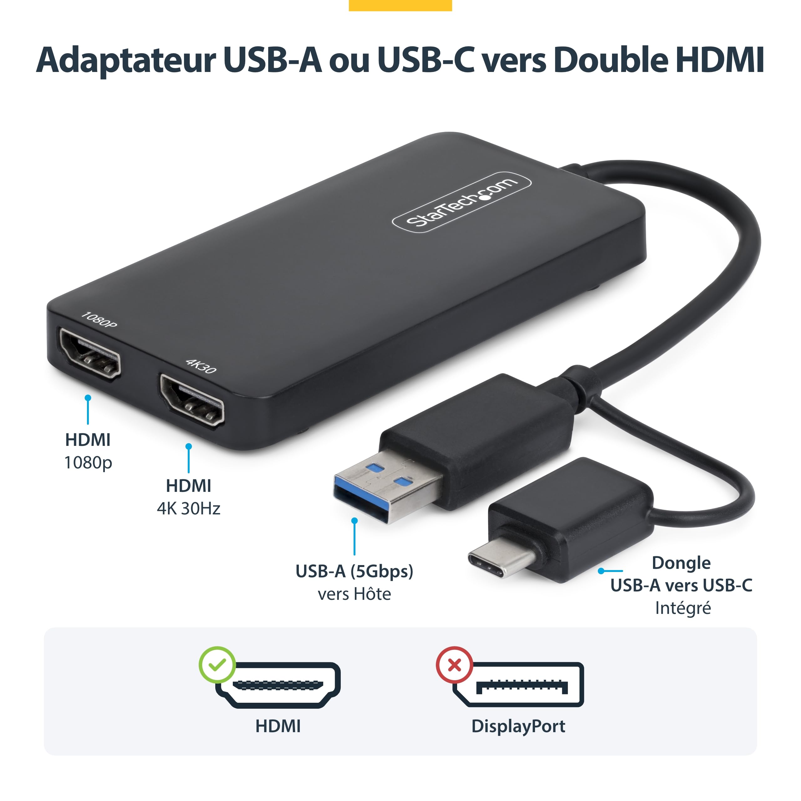 startech-com-adaptateur-usb-a-usb-c-vers-double-hdmi-4k30-1080p image 2