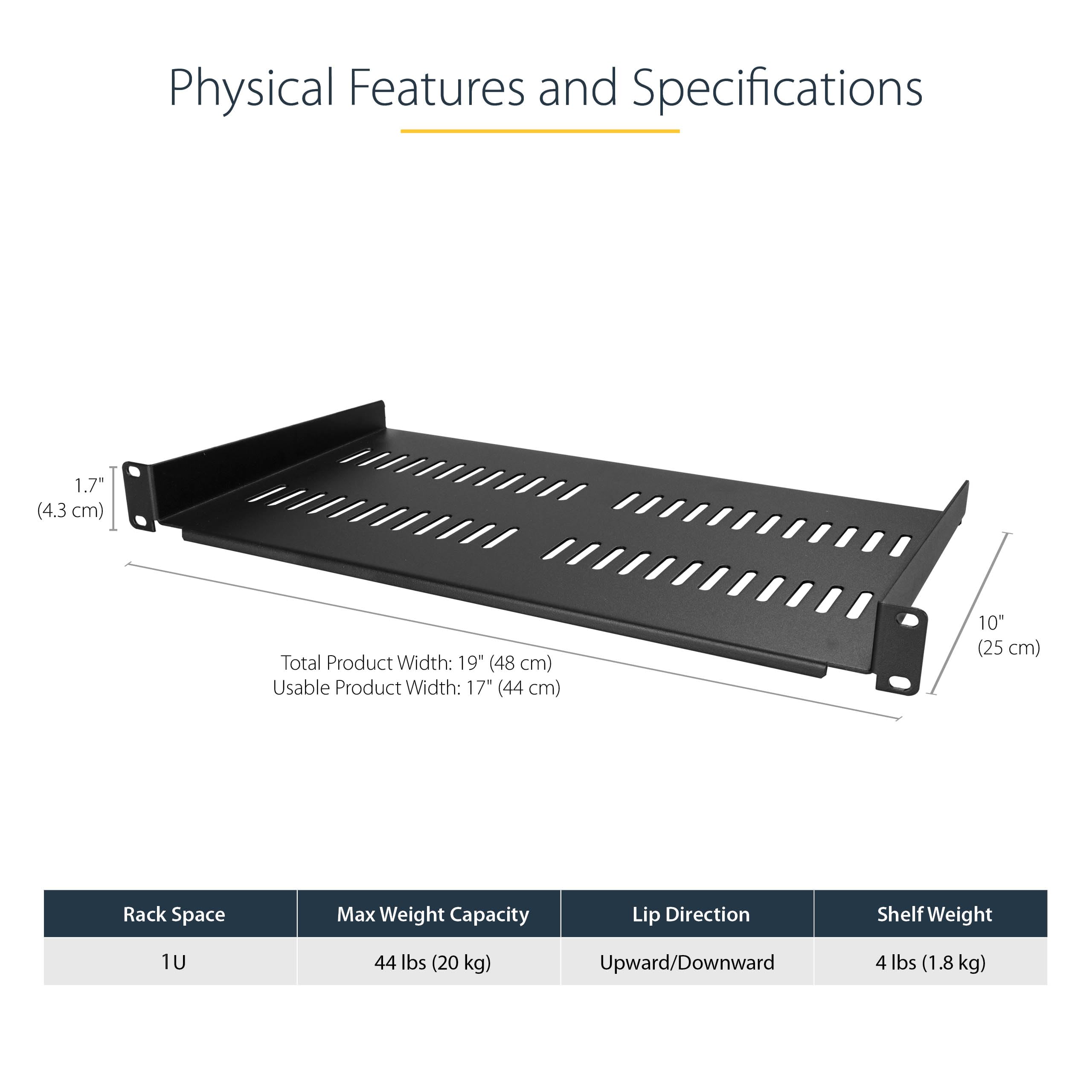startech-com-cabshelfv1u-2pk-lot-de-2-tag-res-rack-1u-ventil-es-cantilever-19-po image 2
