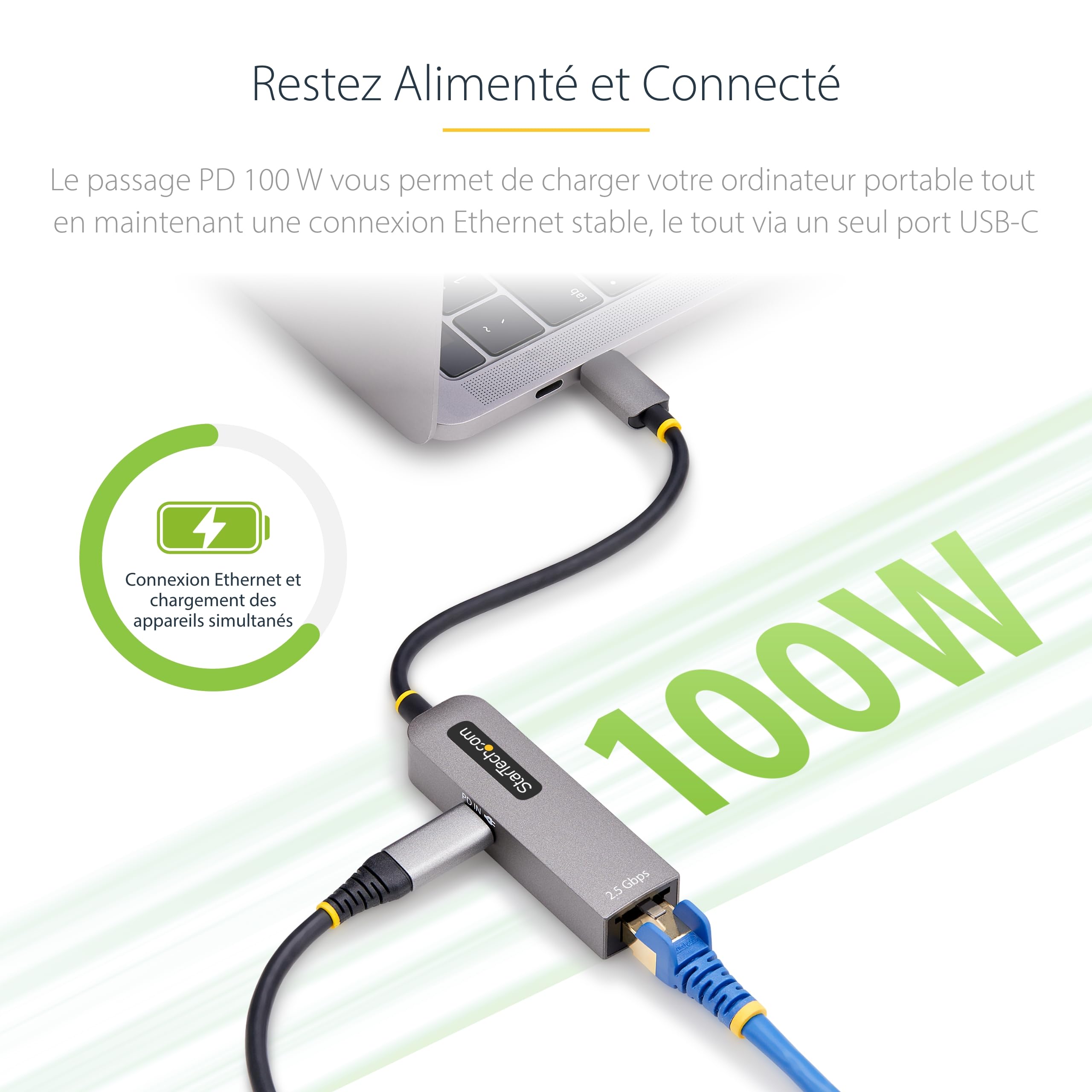 startech-com-usb-c-vers-ethernet-2-5gbe-adaptateur-r-seau-100w-pd image 3