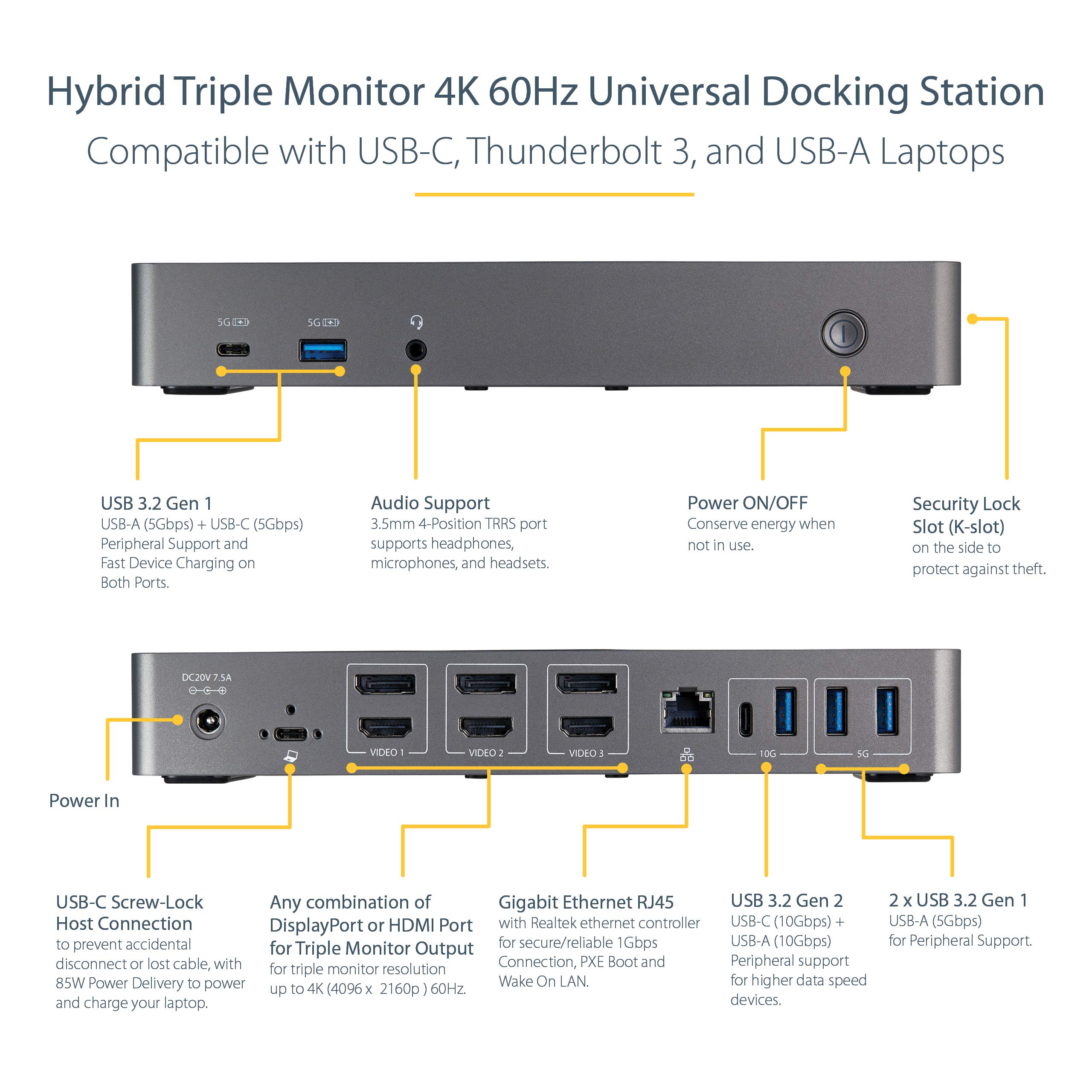 startech-com-station-d-accueil-usb-c-a-triple-4k-60hz-85w-gbe-displaylink image 3
