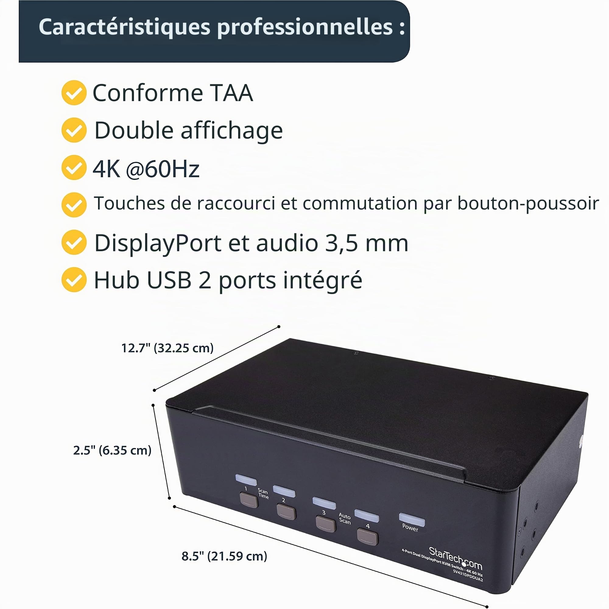 startech-com-switch-kvm-4-ports-double-displayport-4k-60hz-avec-hub-usb image 5