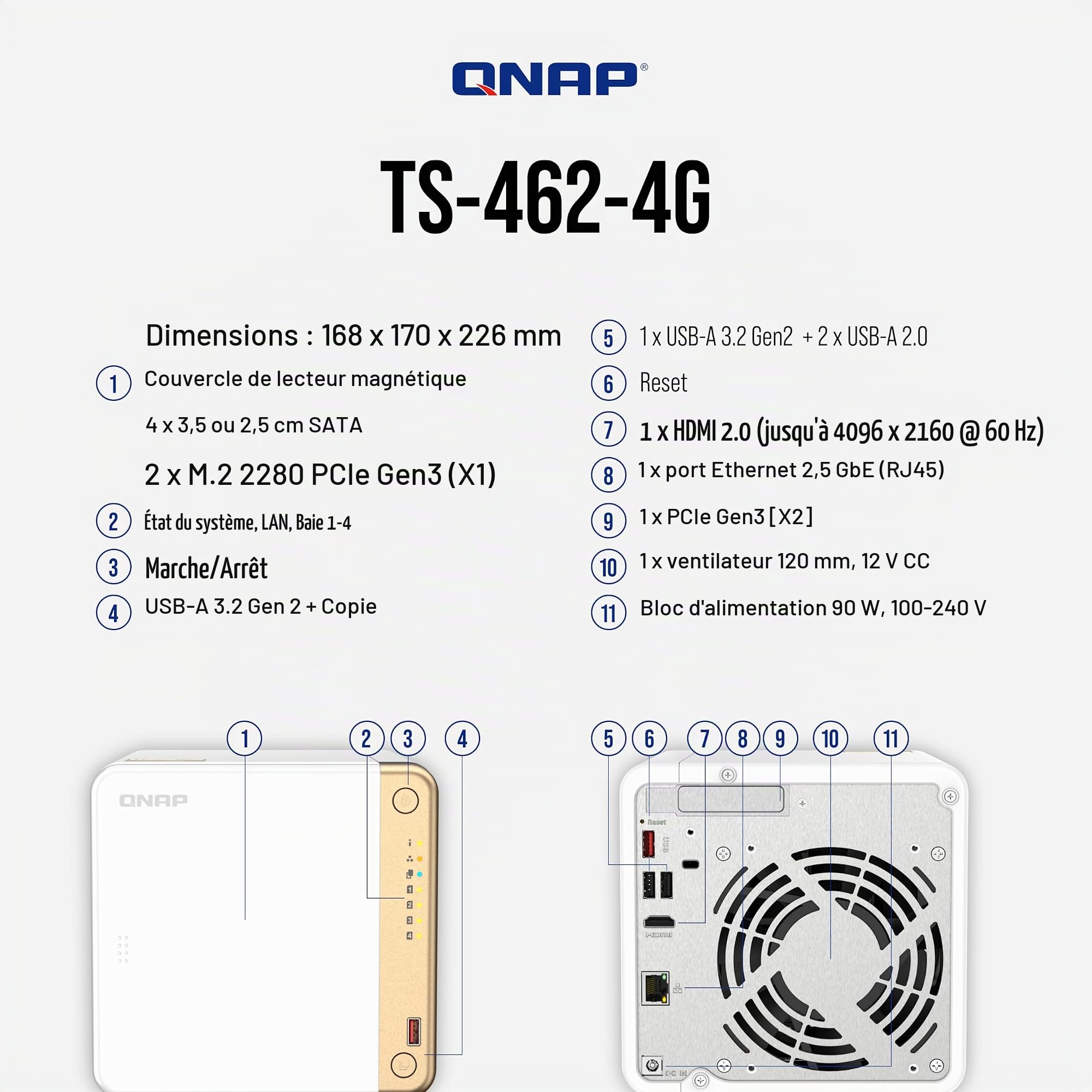 qnap-ts-462-4g-nas-tower-4-baies-n4505-2-5gbe-hdmi-4k-serveur-stockage image 4