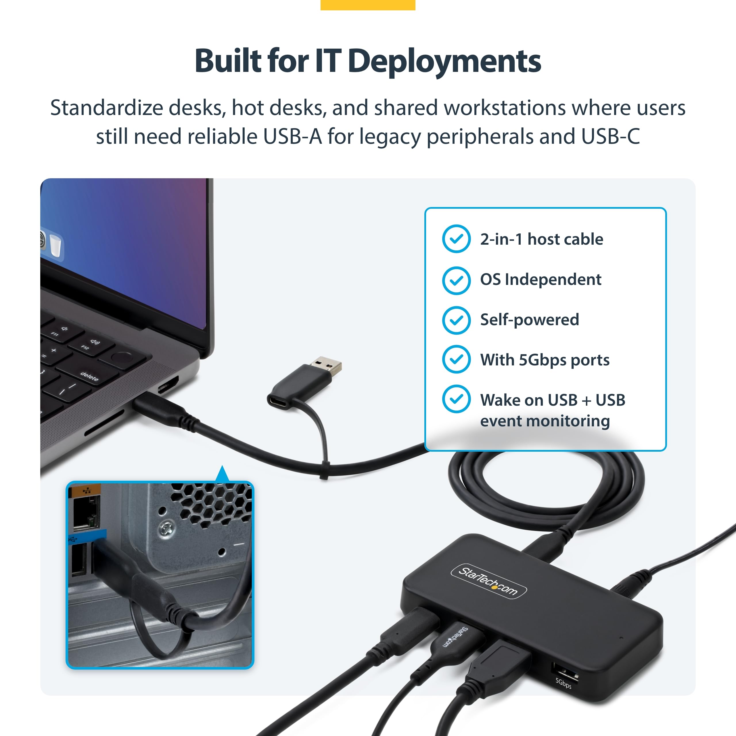 startech-com-hub-usb-a-4-ports-5-gbps-avec-charge-bc-1-2-et-adaptateur-24-w image 5