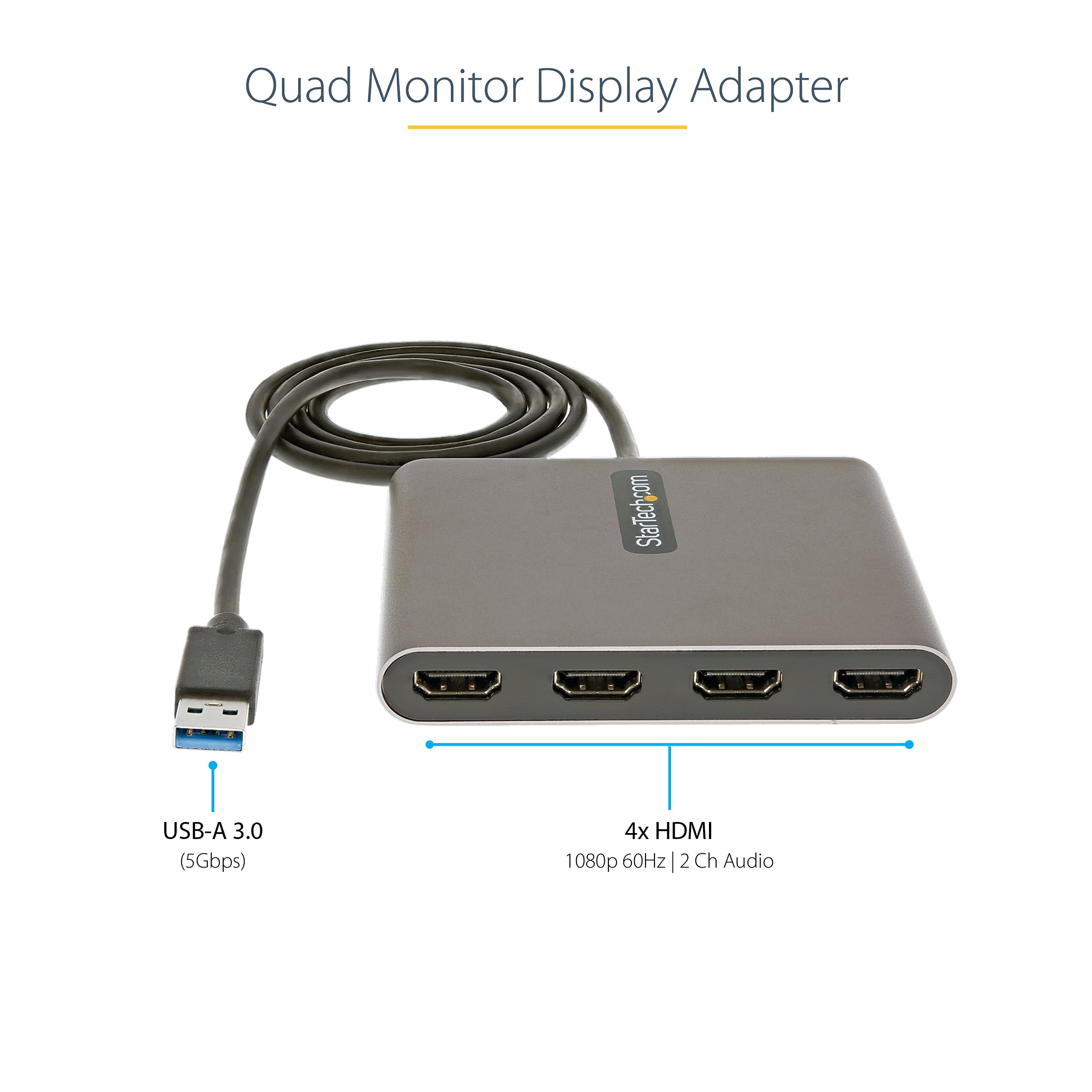startech-com-adaptateur-usb-a-vers-4x-hdmi-1080p-60hz-1m-aliment-par-bus image 2