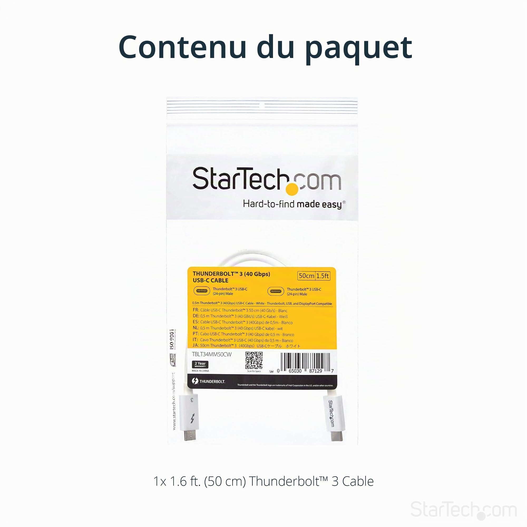 startech-com-c-ble-thunderbolt-3-passif-0-5m-40gbps-100w-pd-usb-c-blanc image 6