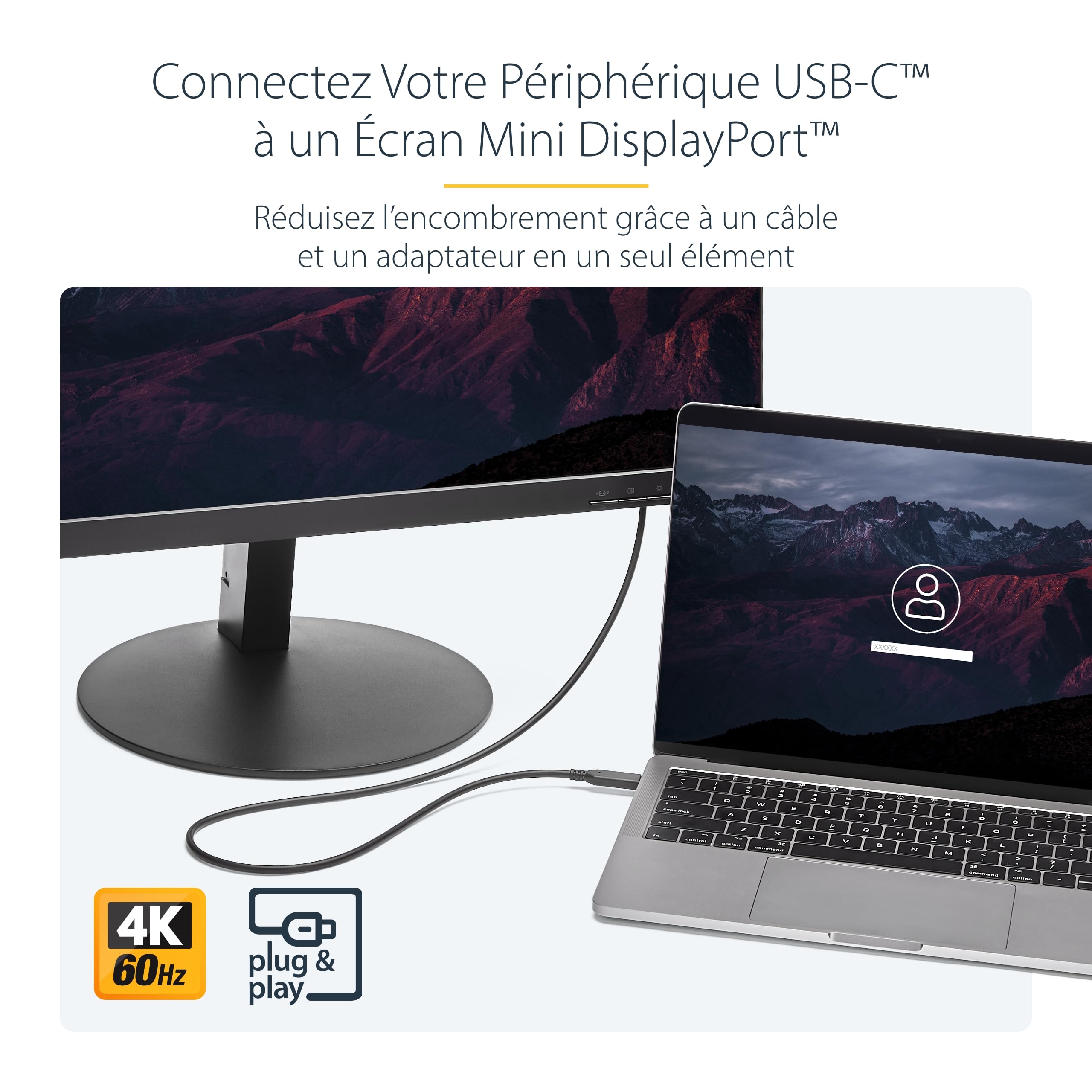 startech-com-c-ble-usb-c-vers-mini-displayport-1-2-1-m-4k-60-hz image 2