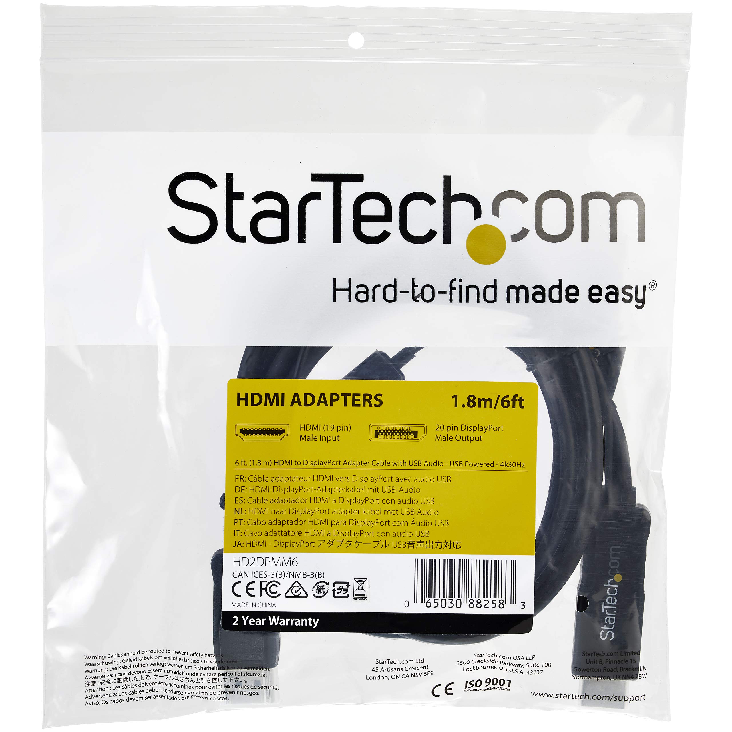 startech-com-hd2dpmm6-c-ble-adaptateur-actif-hdmi-vers-displayport-1-8m-4k-30hz- image 7