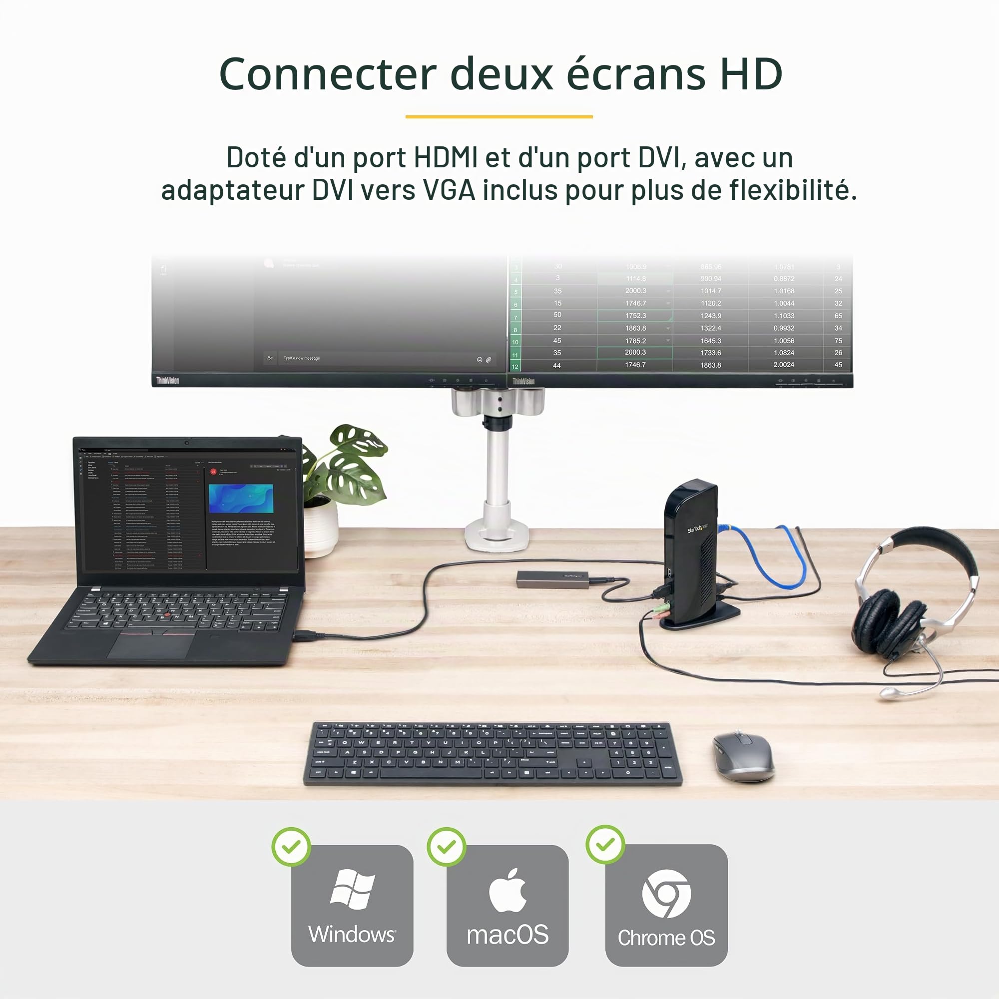startech-com-dock-usb-a-double-cran-hdmi-dvi-vga-6x-usb-gbe-audio image 2