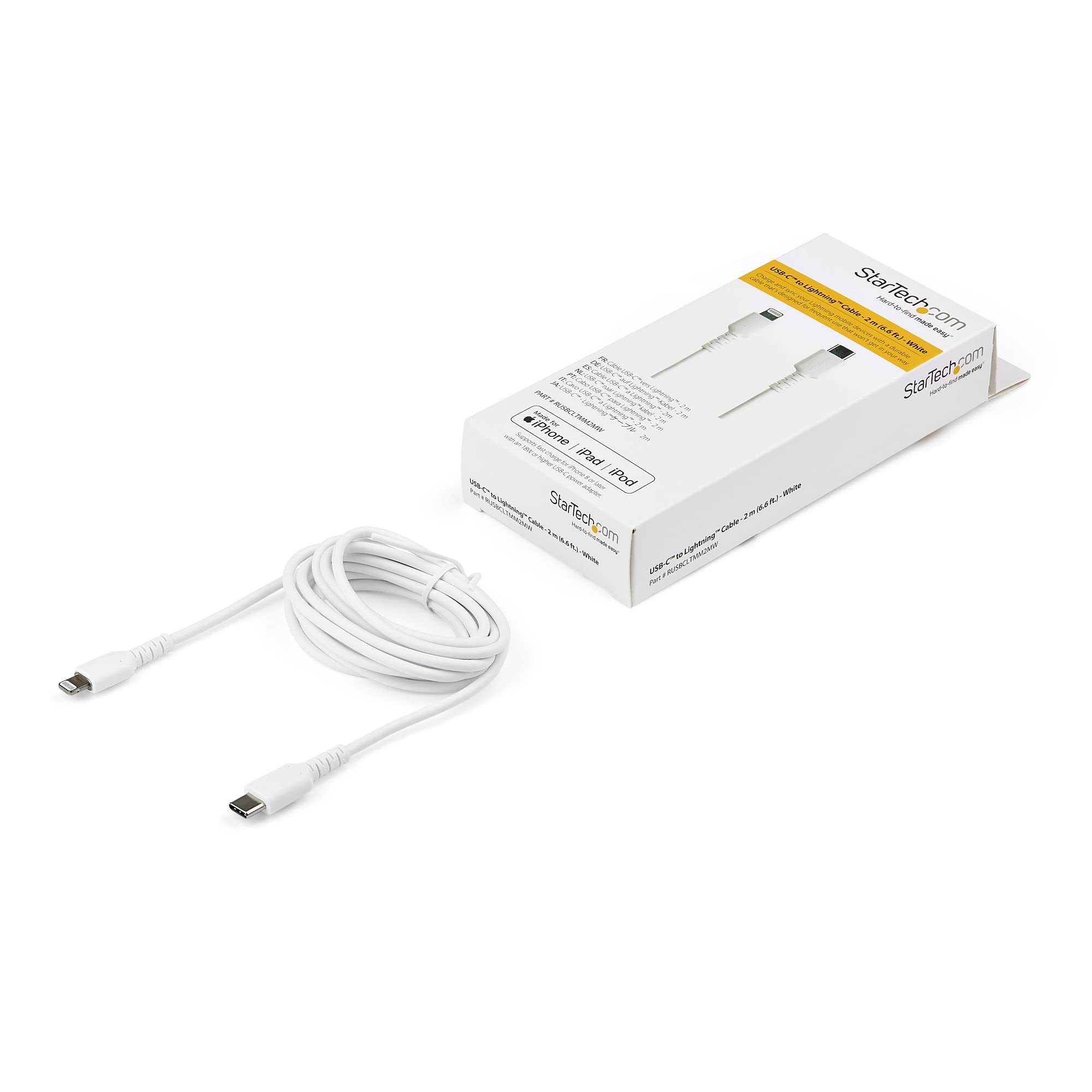 startech-com-rusbcltmm2mw-c-ble-usb-c-vers-lightning-2m-blanc-robuste-mfi-aramid image 5