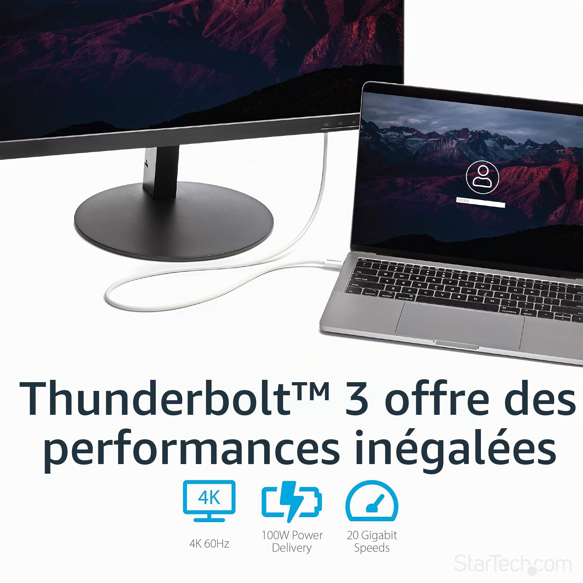 startech-c-ble-thunderbolt-3-passif-2-m-20gbps-100w-pd-4k-usb-c-blanc image 3