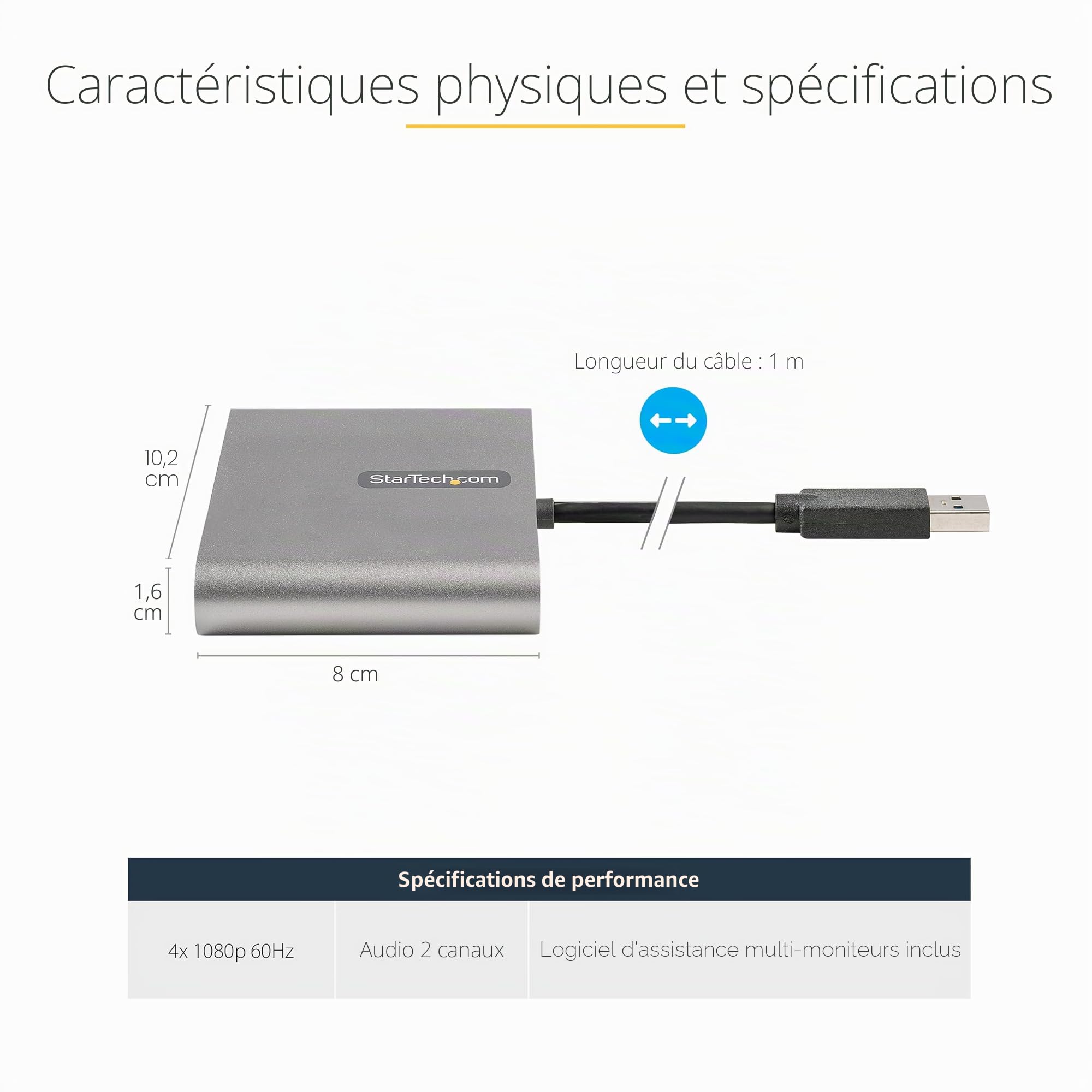 startech-com-adaptateur-usb-a-vers-4x-hdmi-1080p-60hz-1m-aliment-par-bus image 3